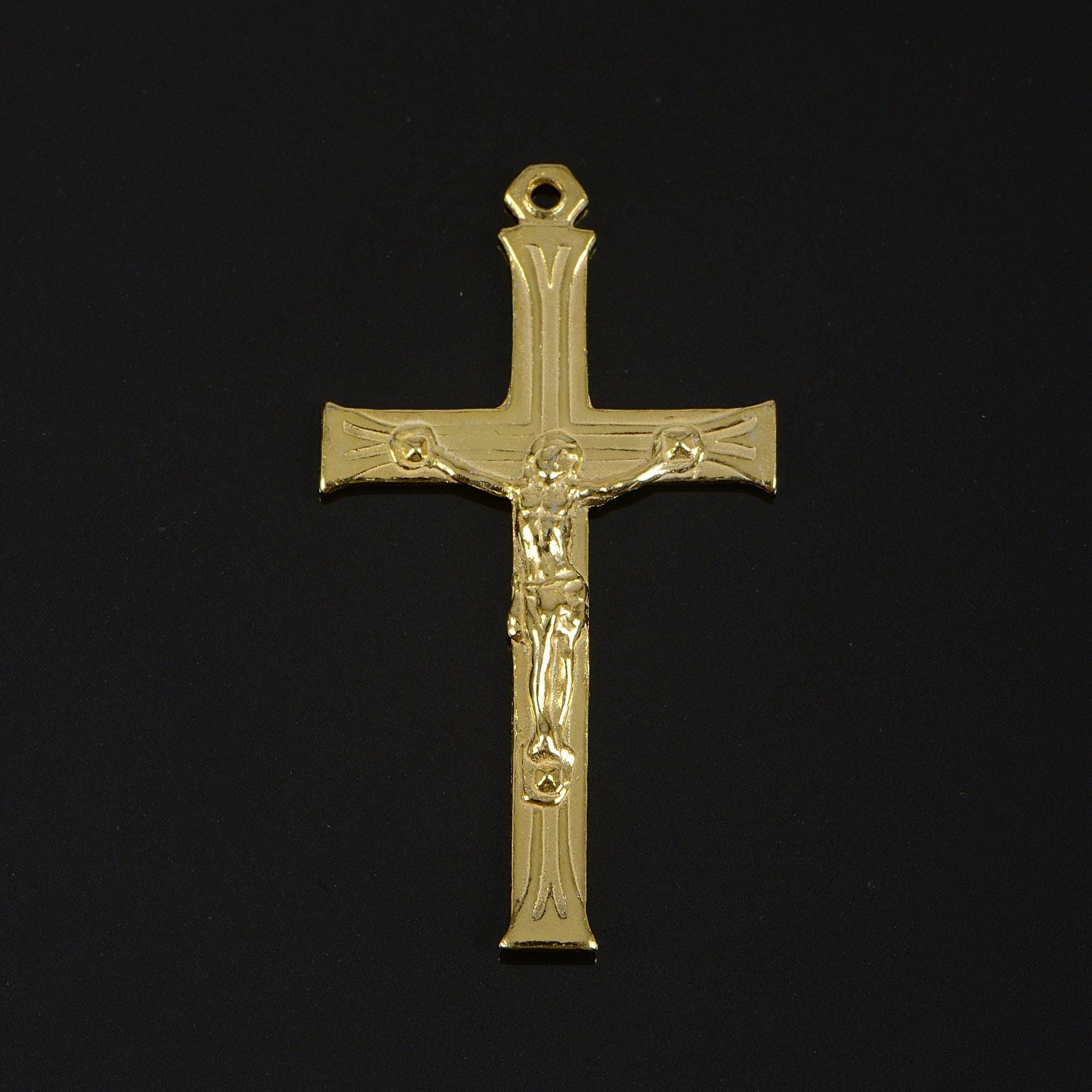 925 Sterling Silver & 24K Gold Vermeil Cross Pendant, Pendant Art Deco Rosary Crucfix, Jewelry Supply, R48P-RV48P