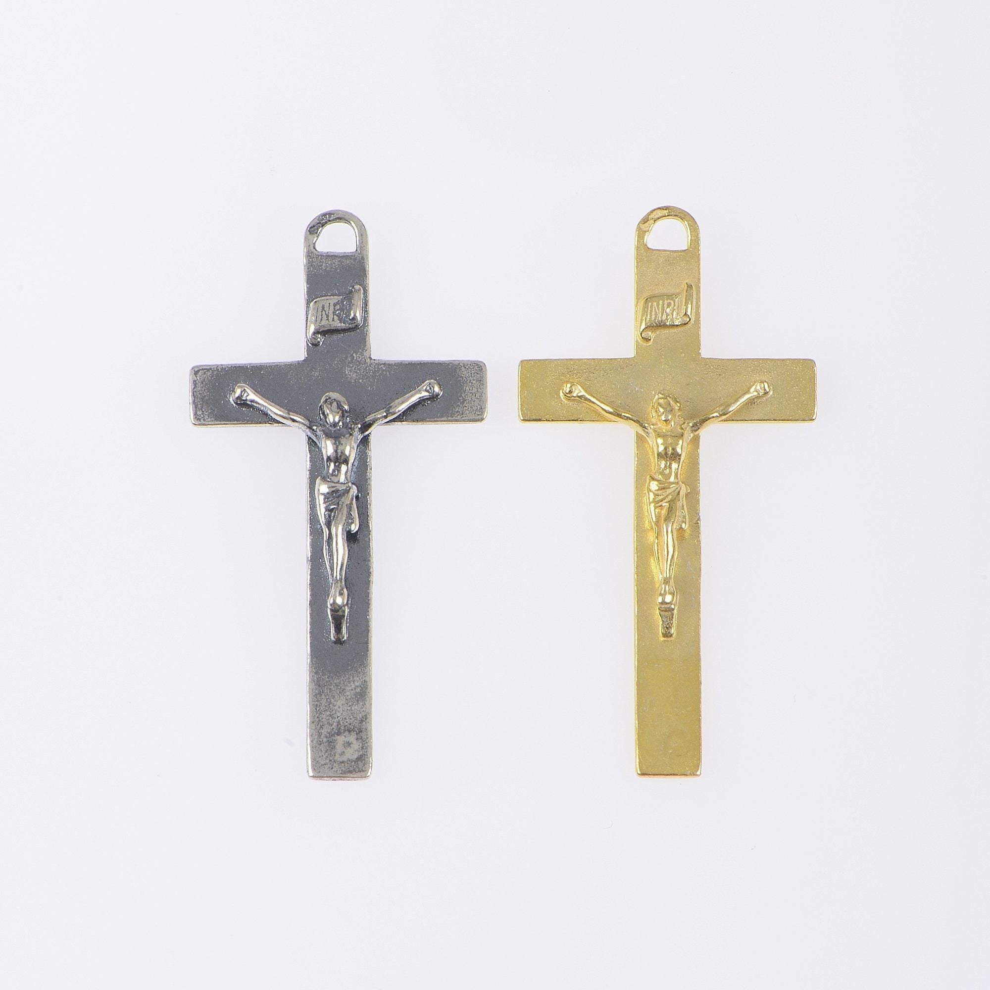 925 Sterling Silver & 24K Gold Vermeil Pendant Straight and Plain Crucifix, Jewelry Supply, R50P-RV50P
