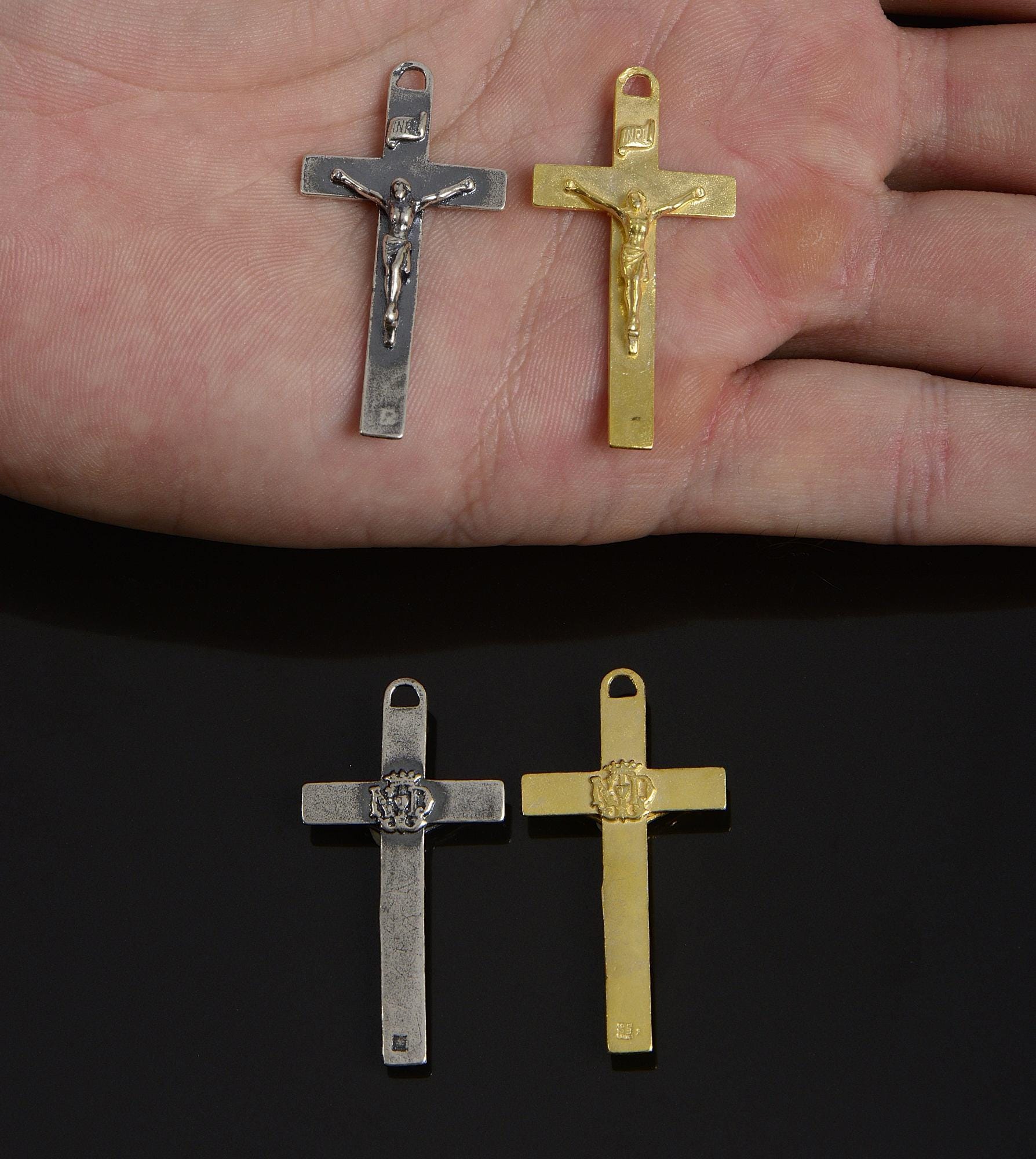 925 Sterling Silver & 24K Gold Vermeil Pendant Straight and Plain Crucifix, Jewelry Supply, R50P-RV50P