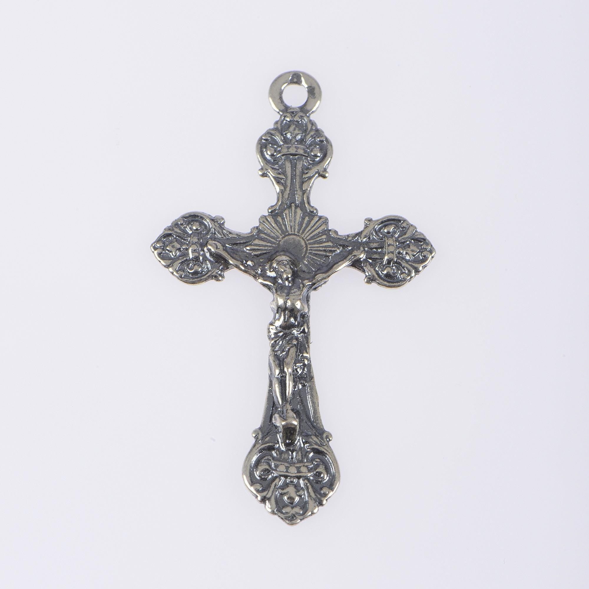 925 Sterling Silver & 24K Gold Vermeil Cross Pendant, Art Nouveau Crucifix, Jewelry Supply, R51-RV51