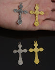 925 Sterling Silver & 24K Gold Vermeil Pendant Art Nouveau Crucifix, Jewelry Supply, R51P-RV51P