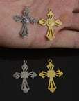 925 Sterling Silver & 24K Gold Vermeil Pendant Open Work St Therese Cross, Jewelry Supply, R52P-RV52P