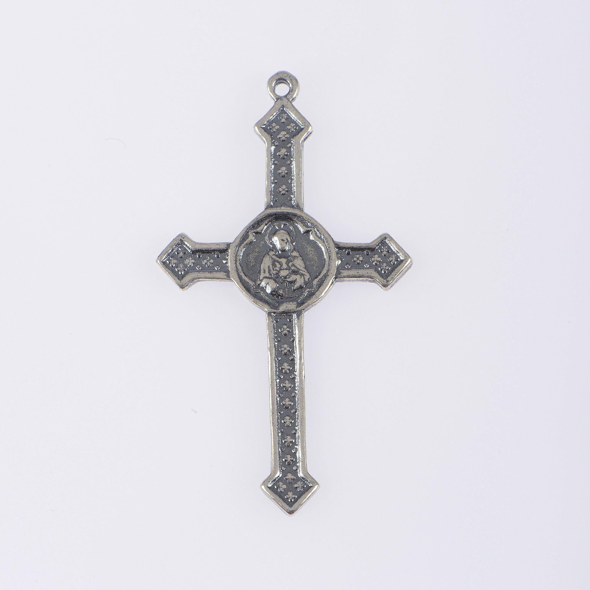 925 Sterling Silver & 24K Gold Vermeil Pendant Pointed Cross with Virgin Mary Medal, Jewelry Supply, R53P-RV53P