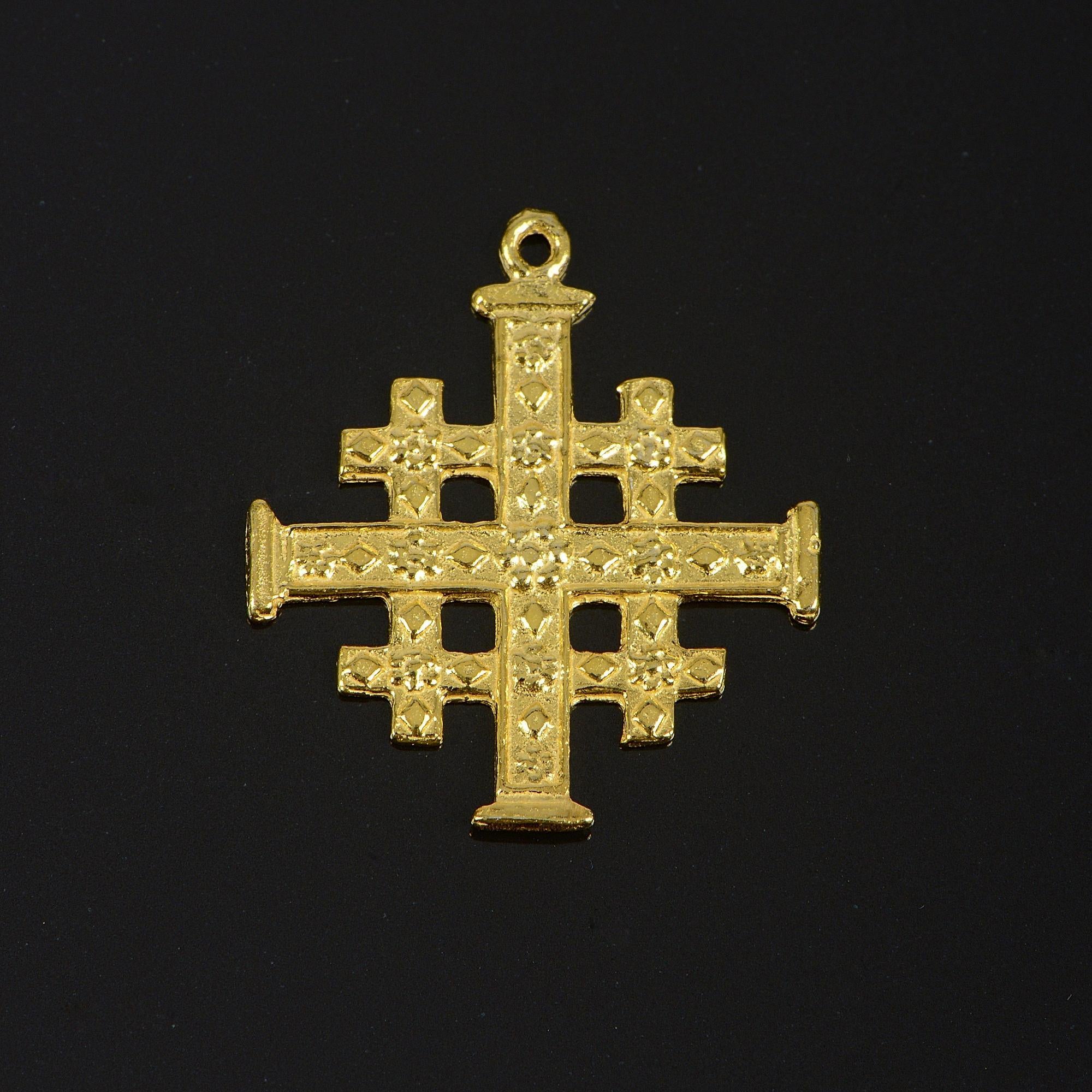 925 Sterling Silver & 24K Gold Vermeil Pendant Jerusalem Cross, Jewelry Supply, R55P-RV55P