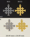925 Sterling Silver & 24K Gold Vermeil Jerusalem Cross, Jewelry Supply, R55-RV55