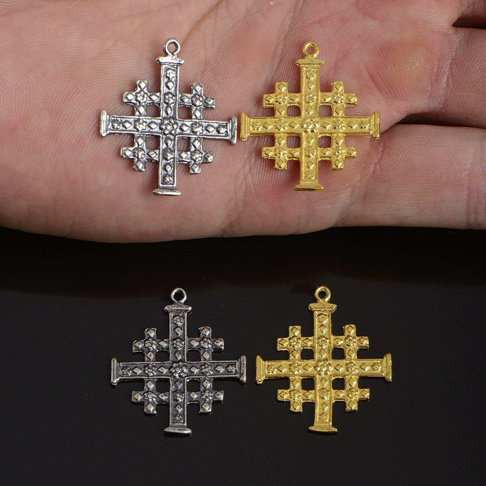 925 Sterling Silver & 24K Gold Vermeil Pendant Jerusalem Cross, Jewelry Supply, R55P-RV55P