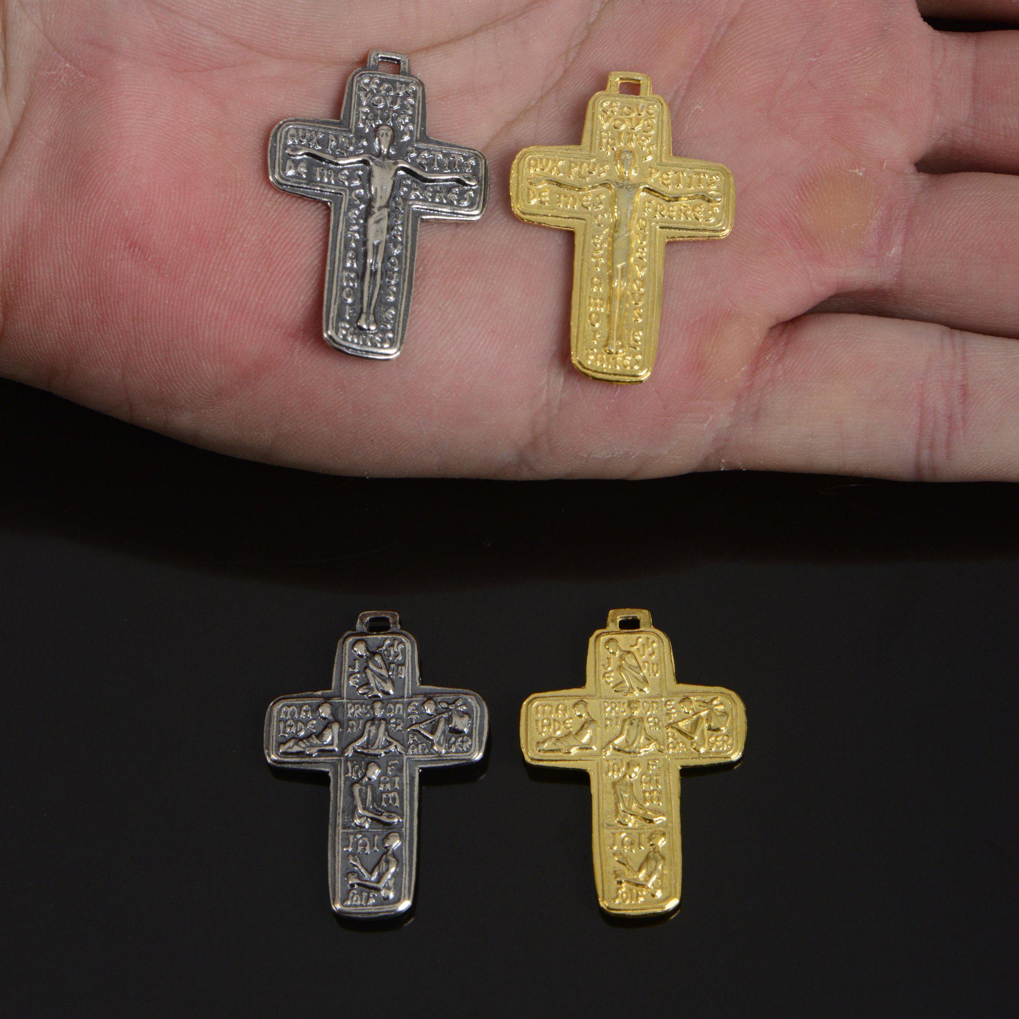 925 Sterling Silver & 24K Gold Vermeil Mattheew’s Gospel 25:40 Caritas Crucifix, Jewelry Supply, R69-RV69