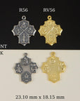 925 Sterling Silver & 24K Gold Vermeil Cross Pendant, 4 Way Cross, Jewelry Supply, R56-RV56