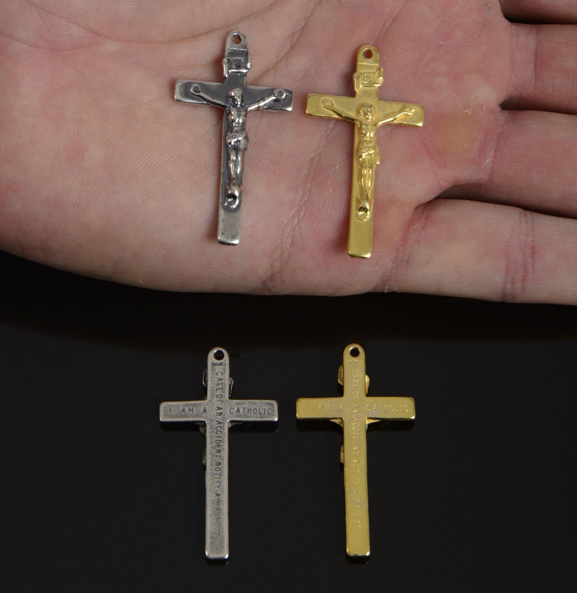 925 Sterling Silver & 24K Gold Vermeil Straight Classical Crucifix, Jewelry Supply, R64-RV64