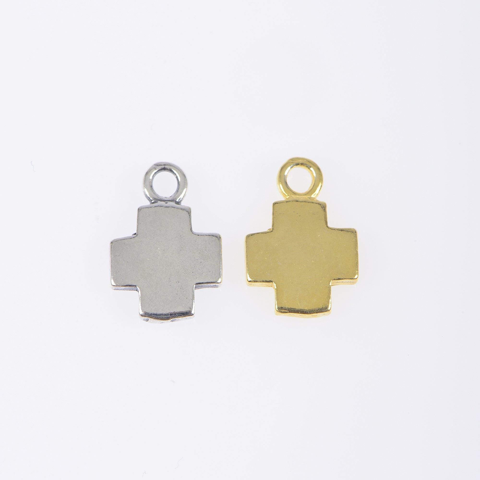 925 Sterling Silver & 24K Gold Vermeil Cross Pendant, Small and Plain Simple Square Cross, Jewelry Supply, R31-RV31