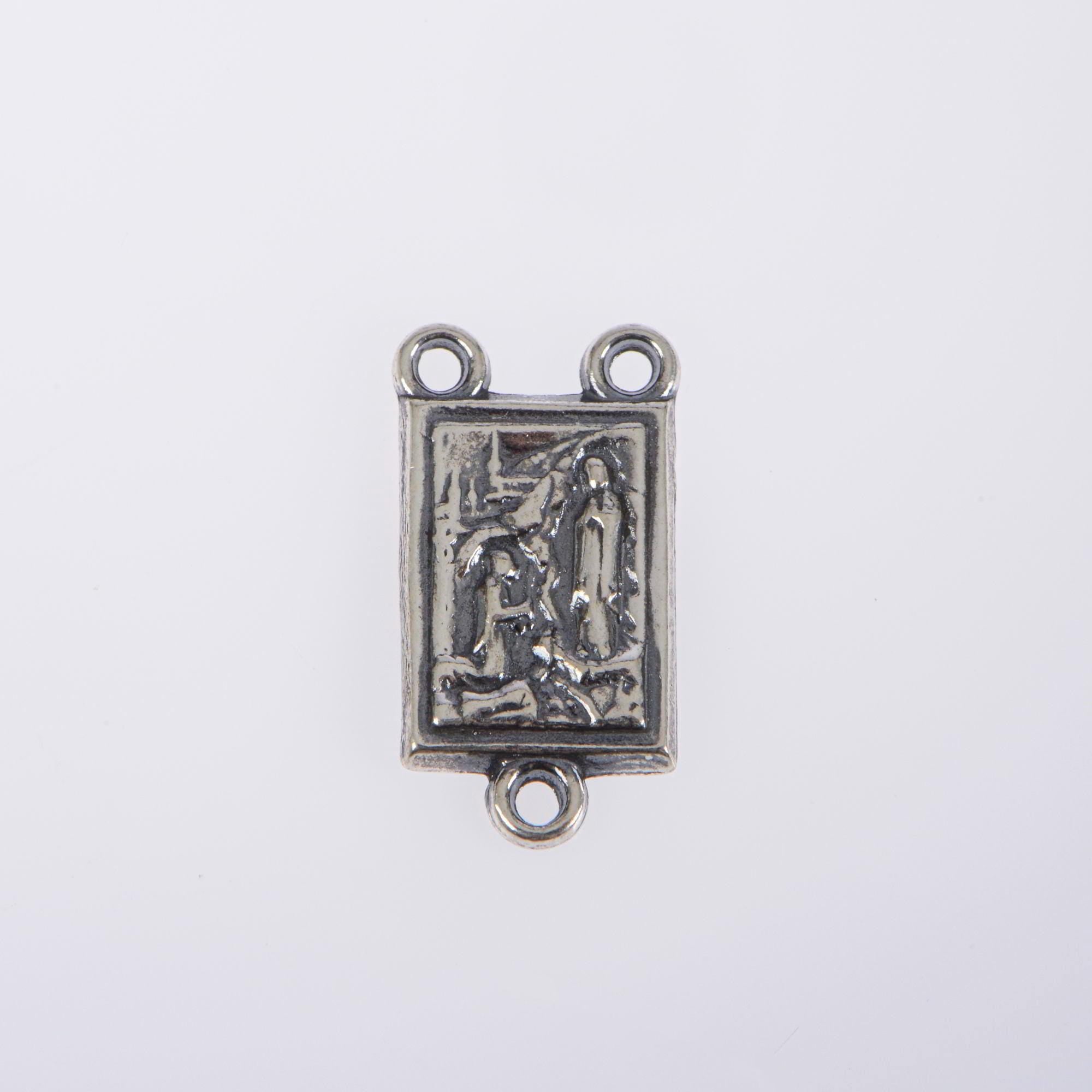 925 Sterling Silver & 24K Gold Vermeil Lourdes Apparition Rectangular Rosary Center, Jewelry Supply, R75-RV75