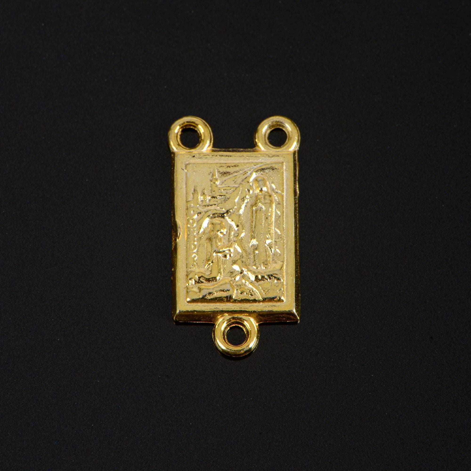 925 Sterling Silver & 24K Gold Vermeil Lourdes Apparition Rectangular Rosary Center, Jewelry Supply, R75-RV75