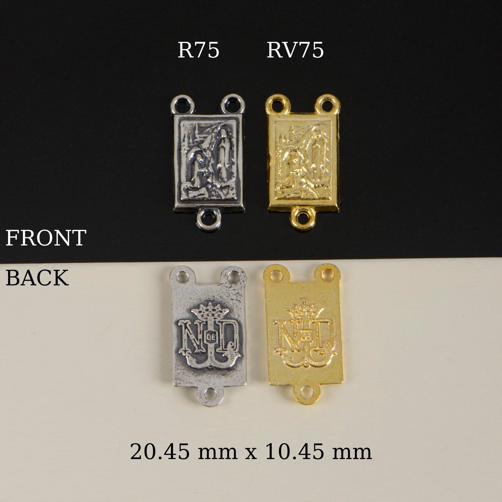 925 Sterling Silver & 24K Gold Vermeil Lourdes Apparition Rectangular Rosary Center, Jewelry Supply, R75-RV75