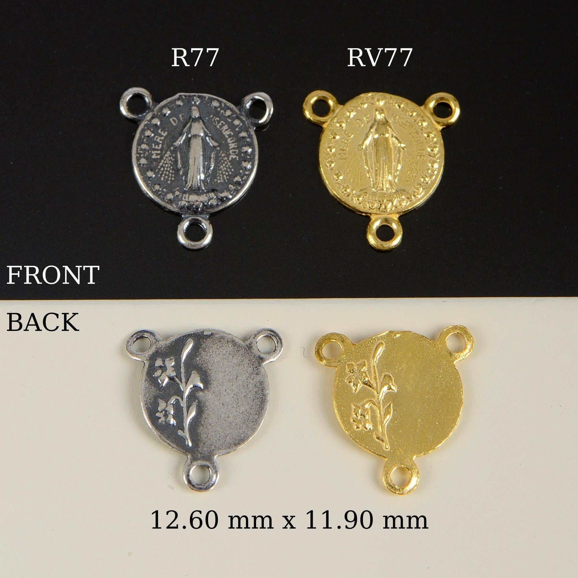 925 Sterling Silver & 24K Gold Vermeil Morther of Mercy Rosary Center, Jewelry Supply, R77-RV77