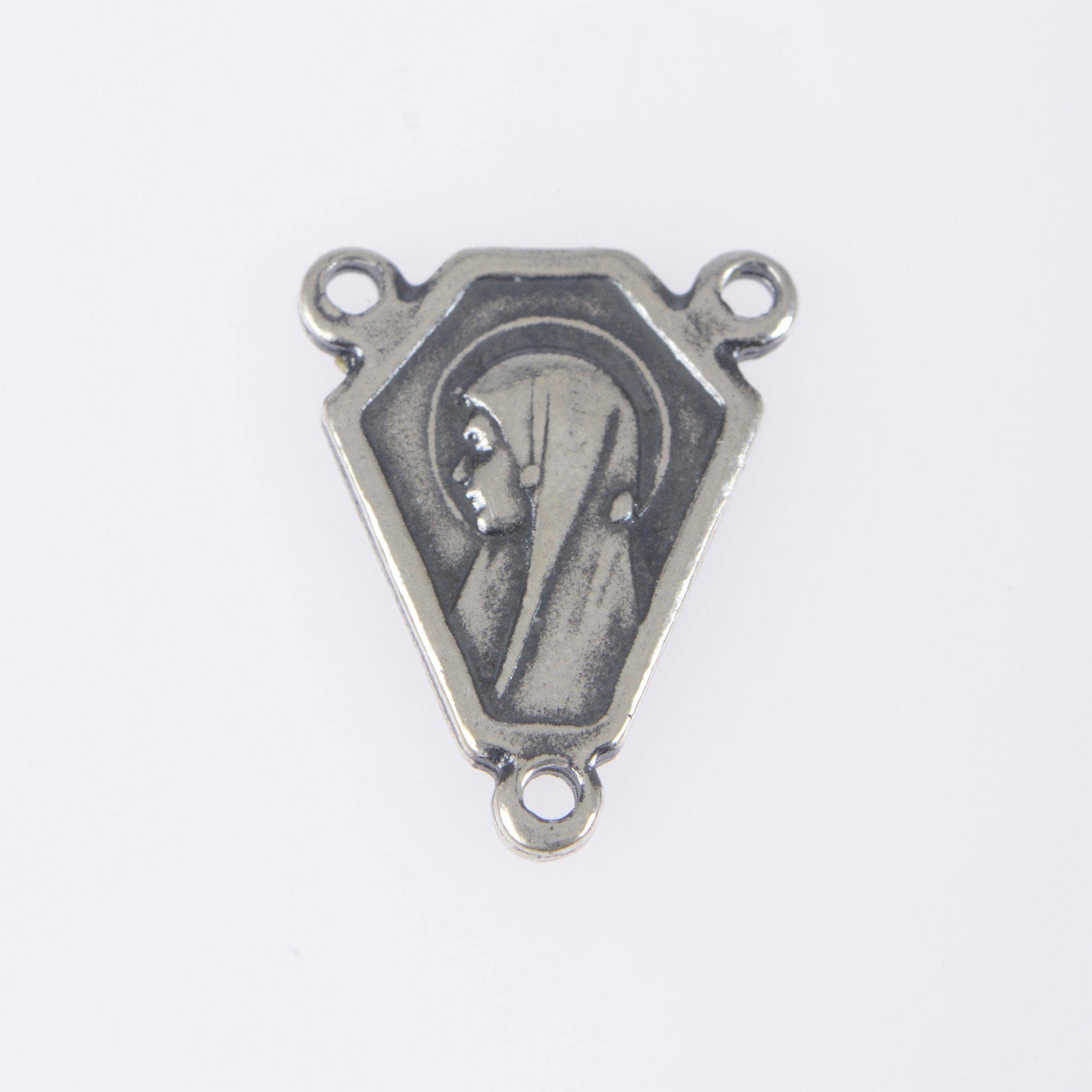 925 Sterling Silver & 24K Gold Vermeil Virgin Mary Simple Center w Fleur de Lys on Reverse Rosary Center, Jewelry Supply, R78-RV78