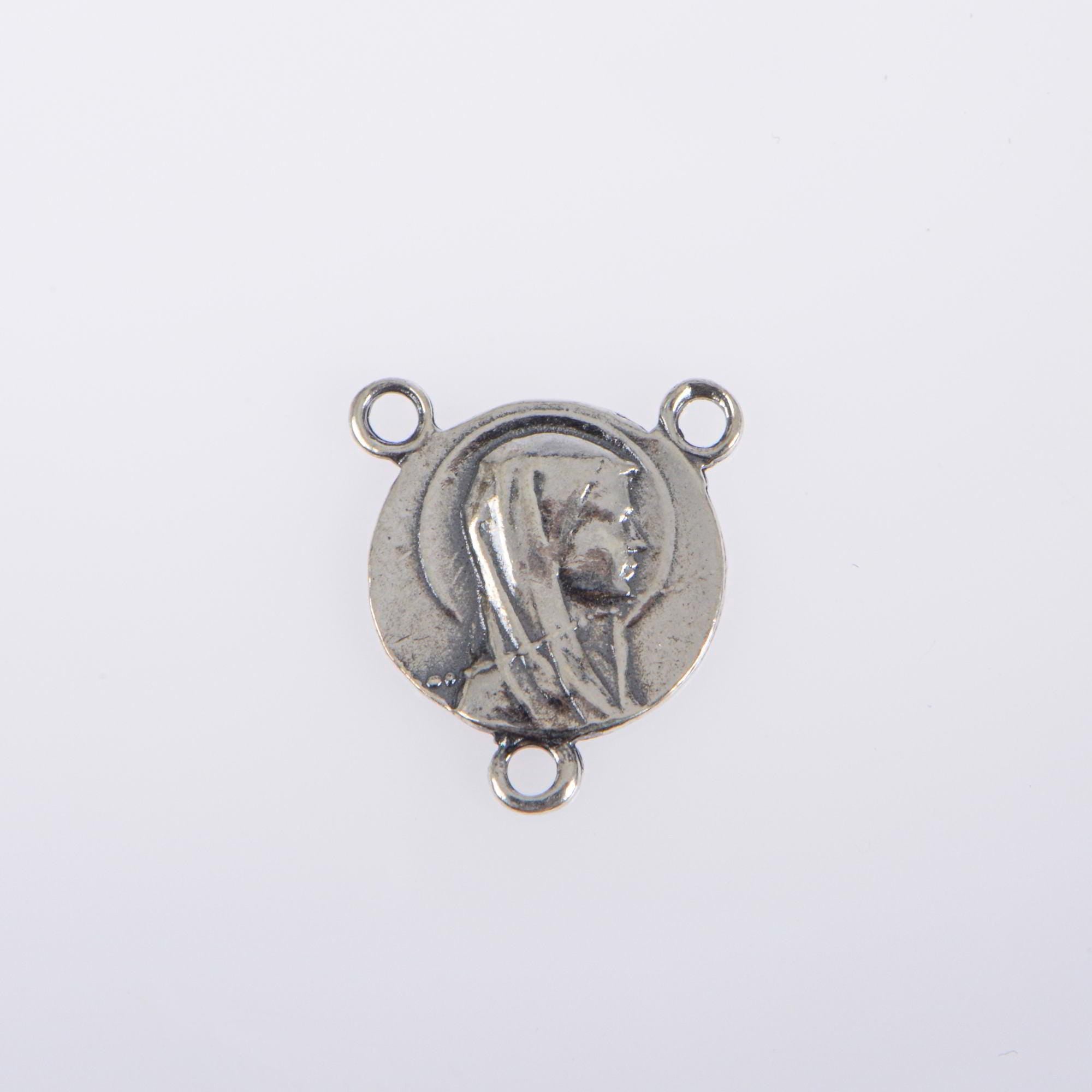 925 Sterling Silver & 24K Gold Vermeil Lourdes Apparition Round Rosary Center, Jewelry Supply, R80-RV80