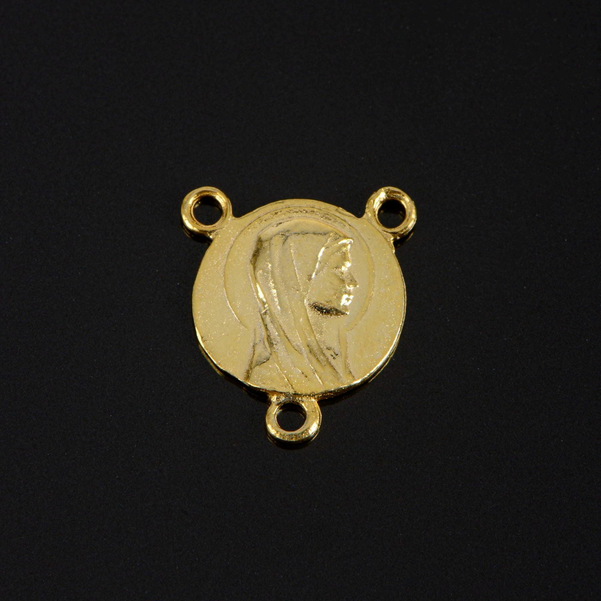 925 Sterling Silver & 24K Gold Vermeil Lourdes Apparition Round Rosary Center, Jewelry Supply, R80-RV80