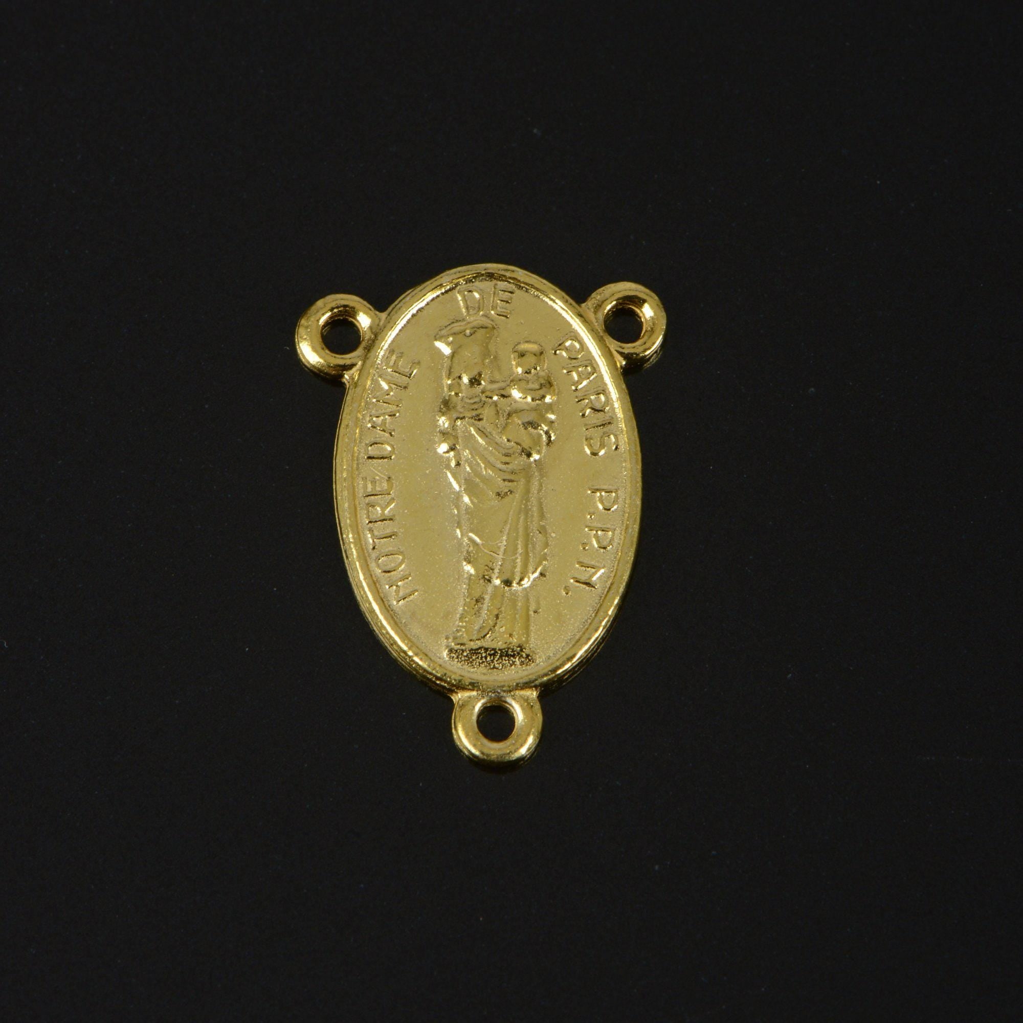 925 Sterling Silver & 24K Gold Vermeil Our Lady of Notre Dame of Paris with Cathedral on reverse Rosary Center, Jewelry Supply, R81-RV81