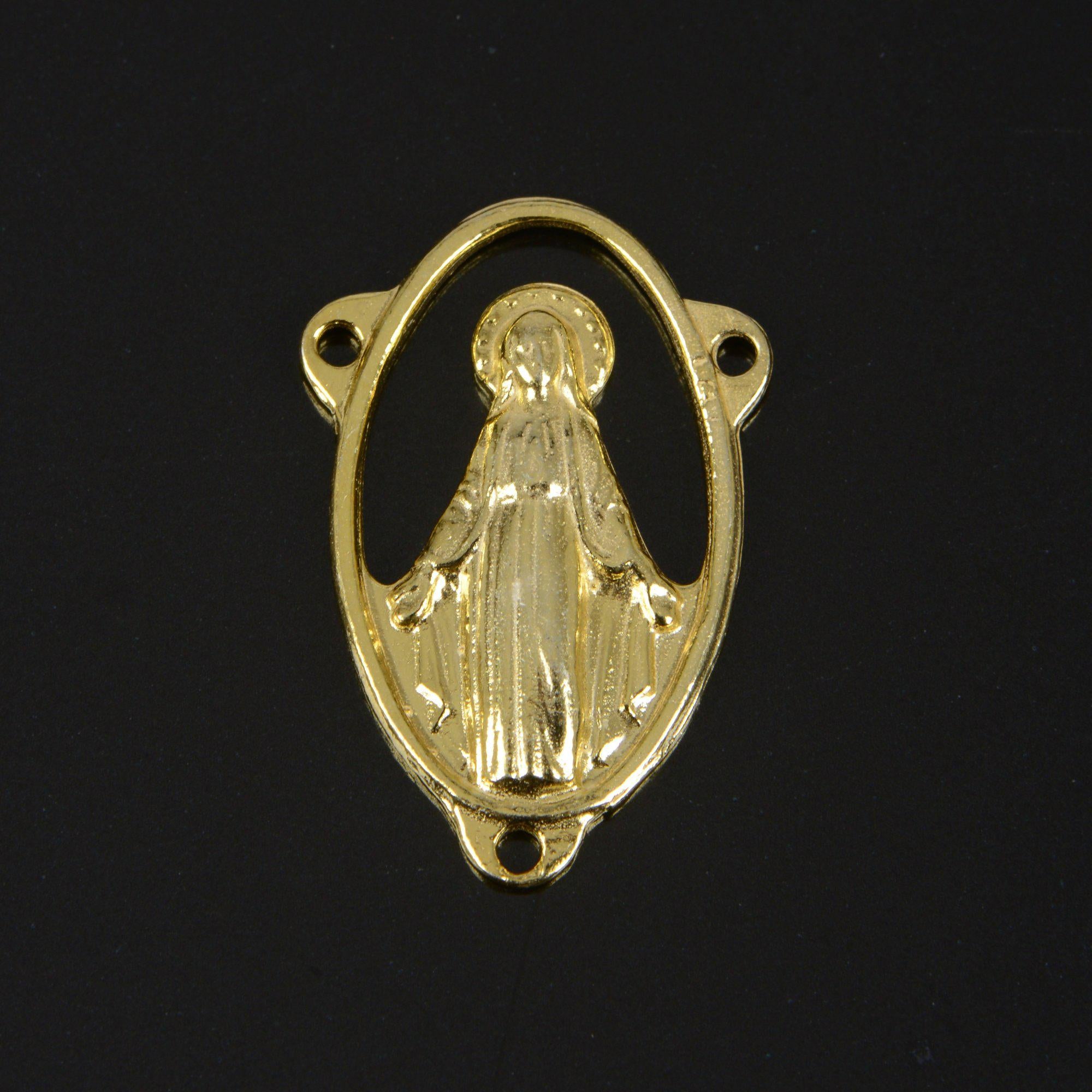925 Sterling Silver & 24K Gold Vermeil Open Work Miraculous Medal Rosary center, Jewelry Supply, R86-RV86