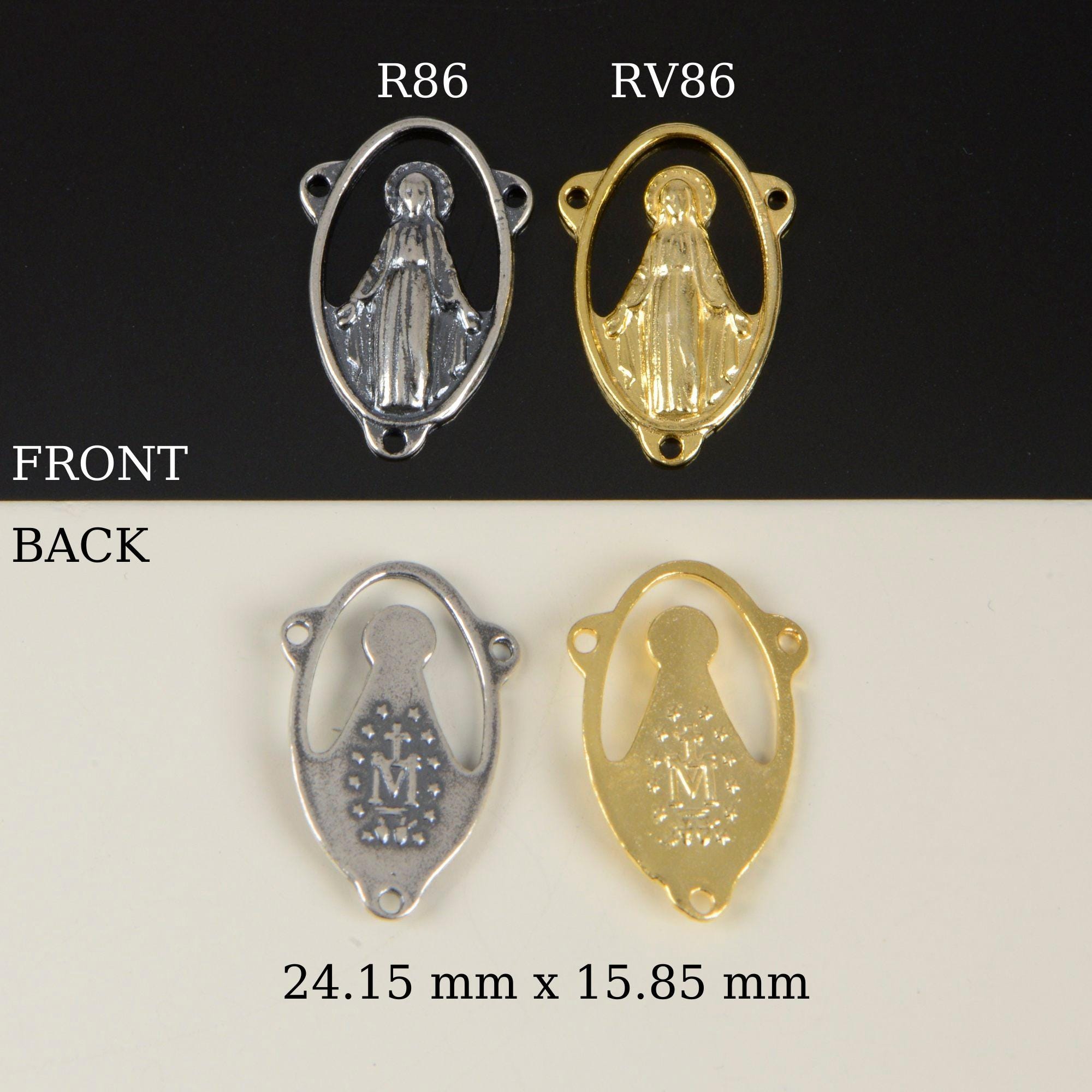 925 Sterling Silver & 24K Gold Vermeil Open Work Miraculous Medal Rosary center, Jewelry Supply, R86-RV86