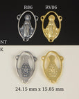 925 Sterling Silver & 24K Gold Vermeil Open Work Miraculous Medal Rosary center, Jewelry Supply, R86-RV86