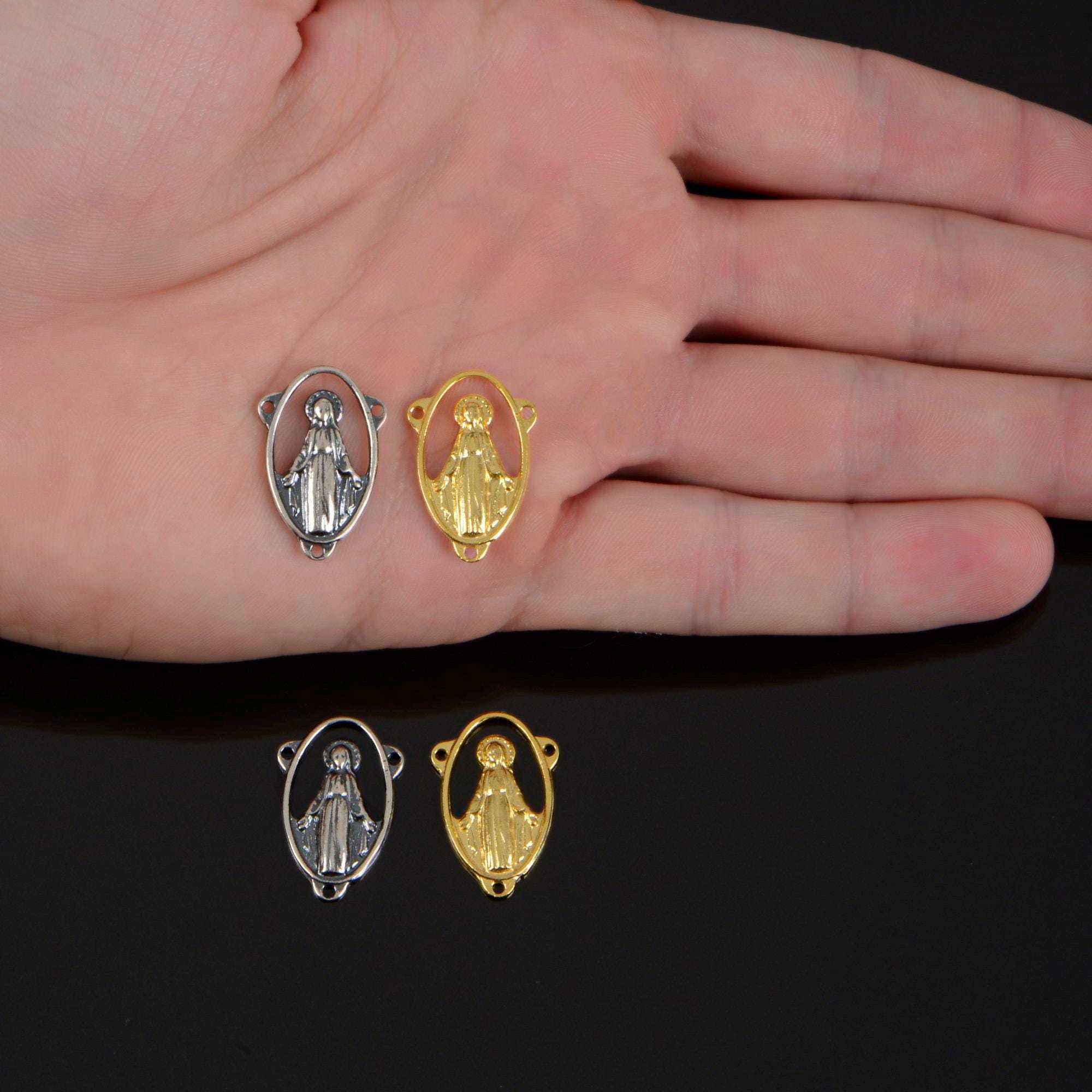 925 Sterling Silver & 24K Gold Vermeil Open Work Miraculous Medal Rosary center, Jewelry Supply, R86-RV86