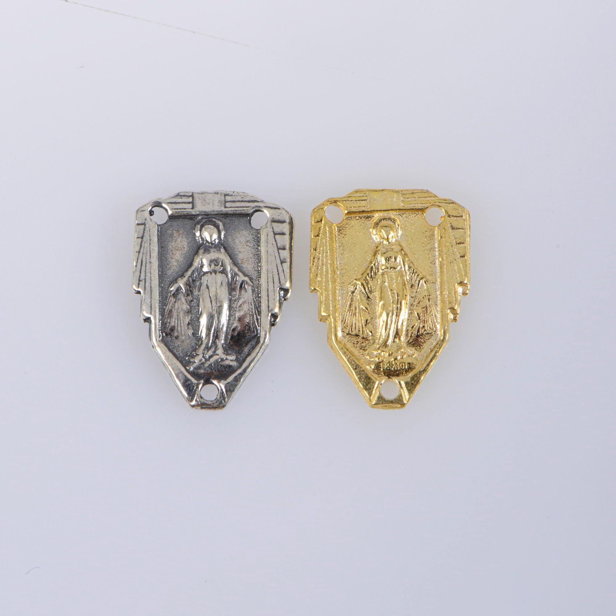 925 Sterling Silver & 24K Gold Vermeil N.D. de la Garde and Sacred Heart of Jesus double sided Rosary Center, Jewelry Supply, R89-RV89