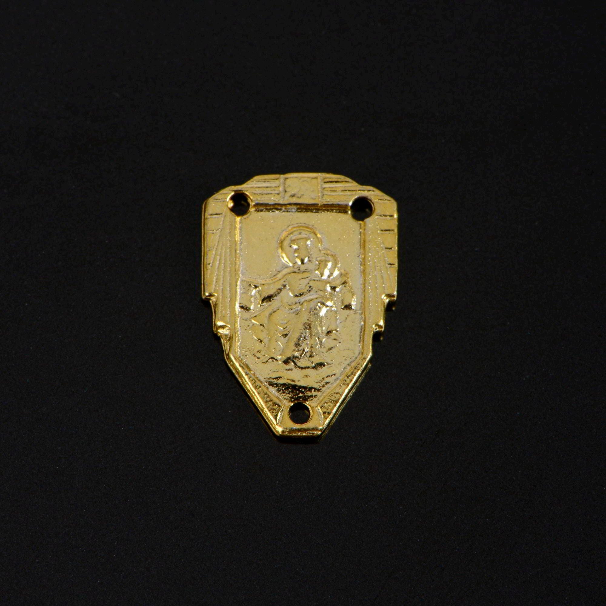 925 Sterling Silver & 24K Gold Vermeil Lady of Carmel and Sacred heart Rosary Center, Jewelry Supply, R94-RV94