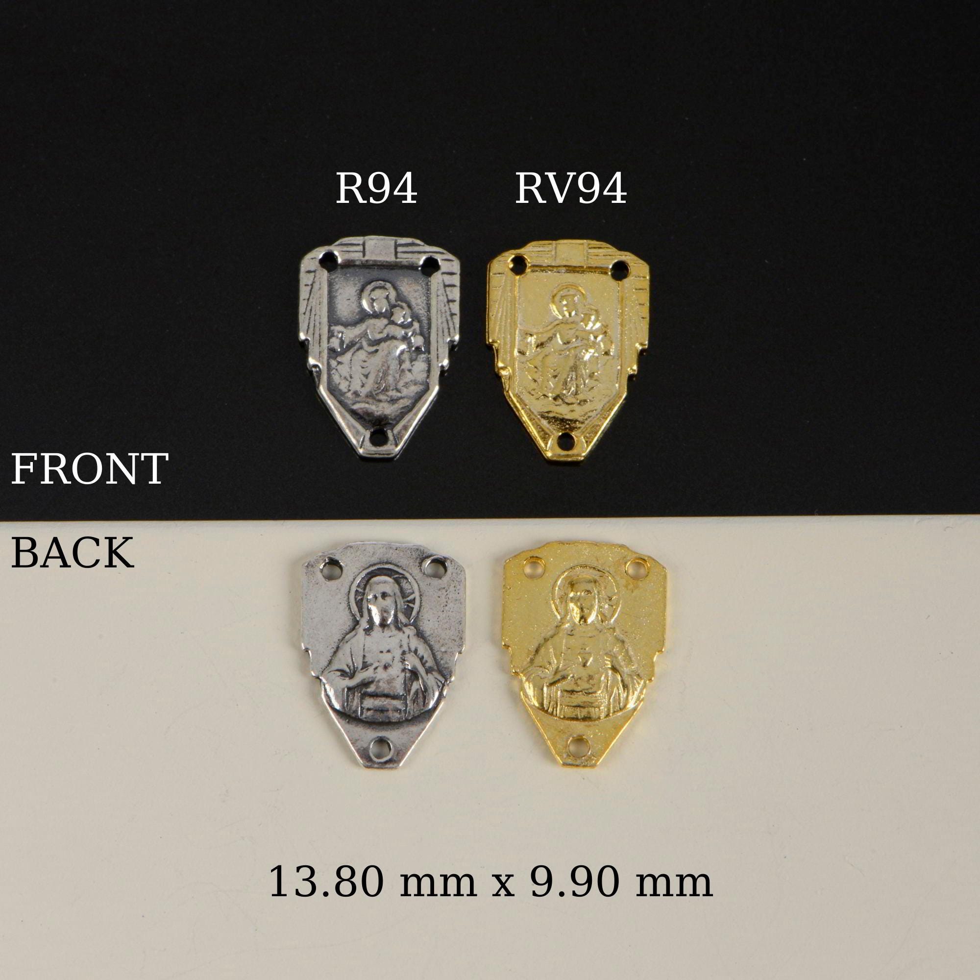 925 Sterling Silver & 24K Gold Vermeil Lady of Carmel and Sacred heart Rosary Center, Jewelry Supply, R94-RV94