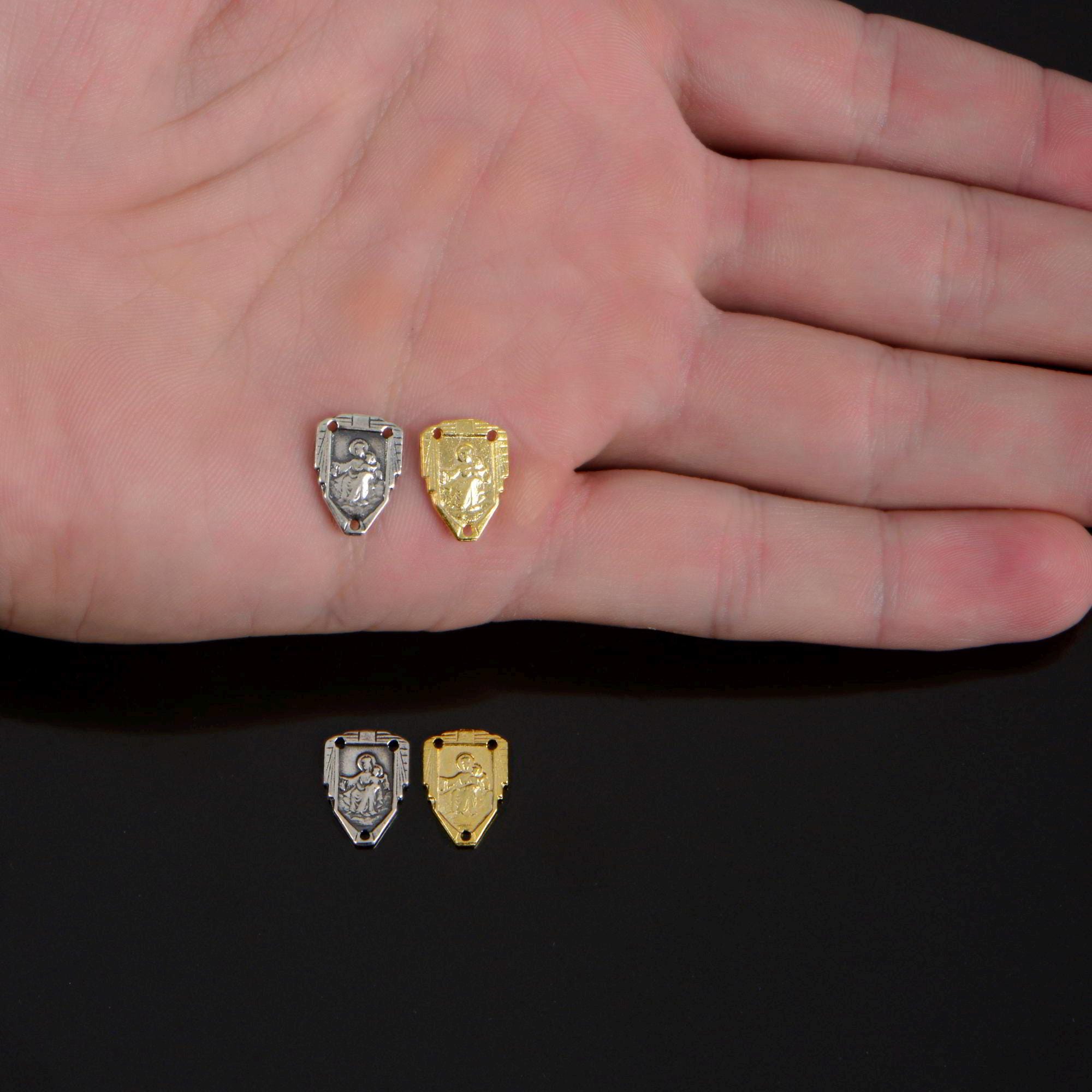 925 Sterling Silver & 24K Gold Vermeil Lady of Carmel and Sacred heart Rosary Center, Jewelry Supply, R94-RV94