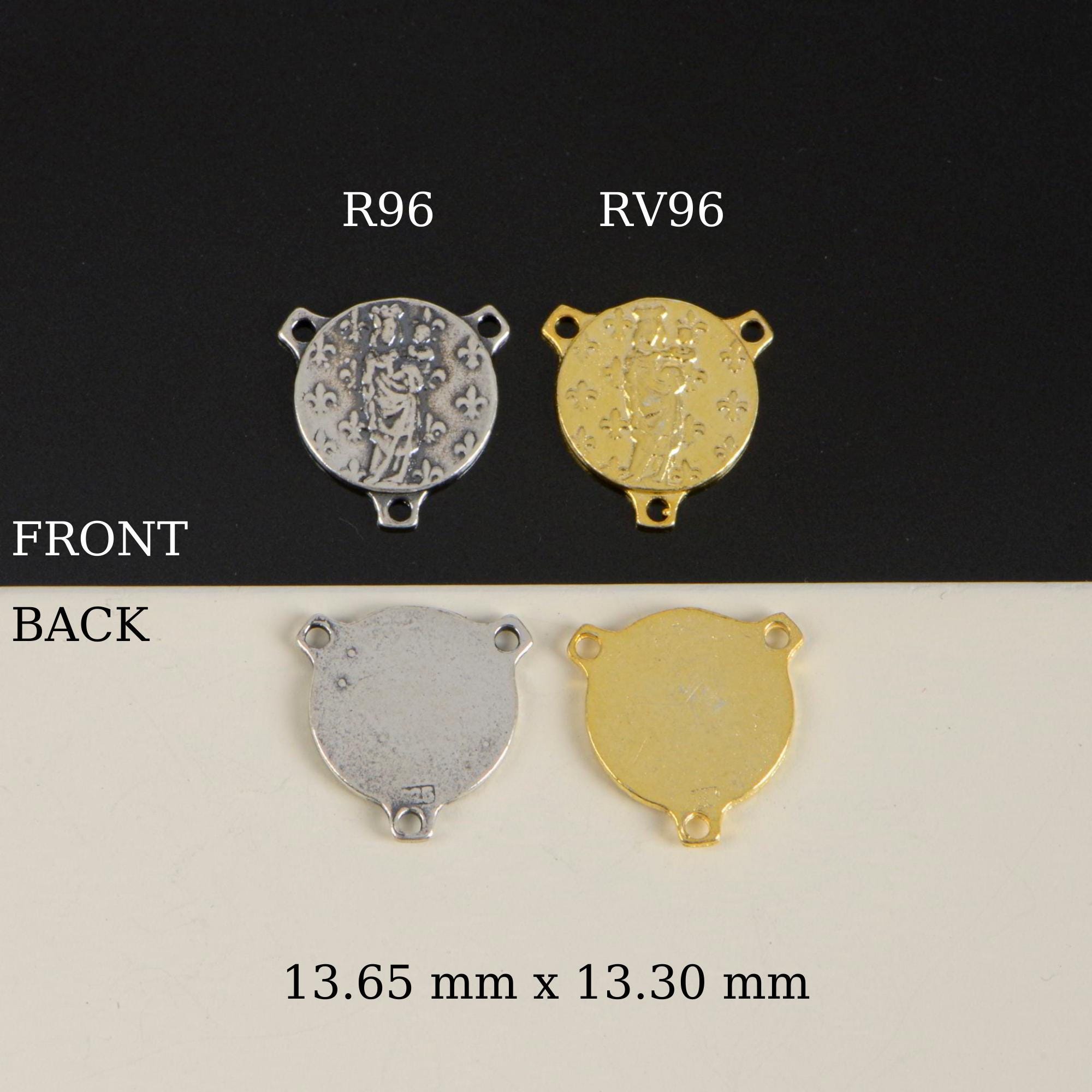 925 Sterling Silver & 24K Gold Vermeil Our Lady Mary with Fleur de Lys Rosary Center, Jewelry Supply, R96-RV96