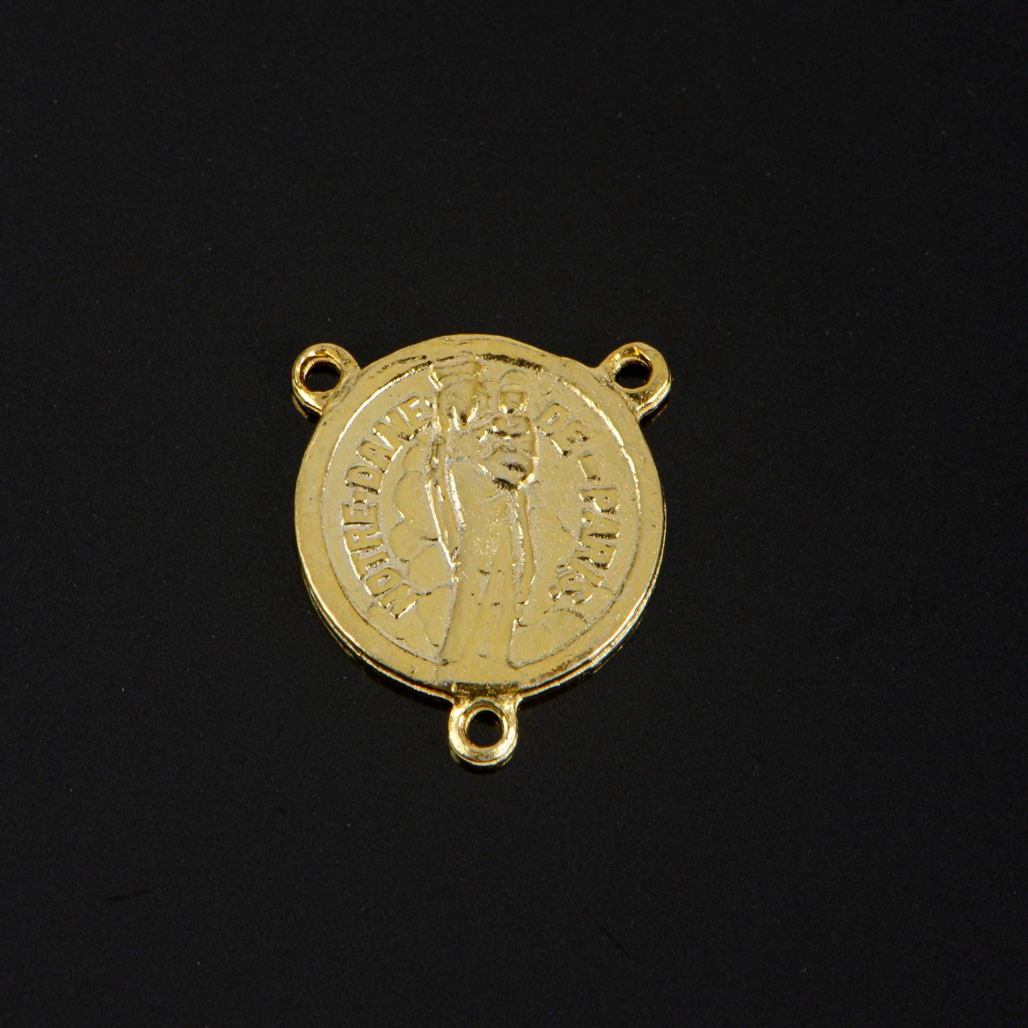 925 Sterling Silver & 24K Gold Vermeil Notre Dame of Paris Rosary Center, Jewelry Supply, R97-RV97