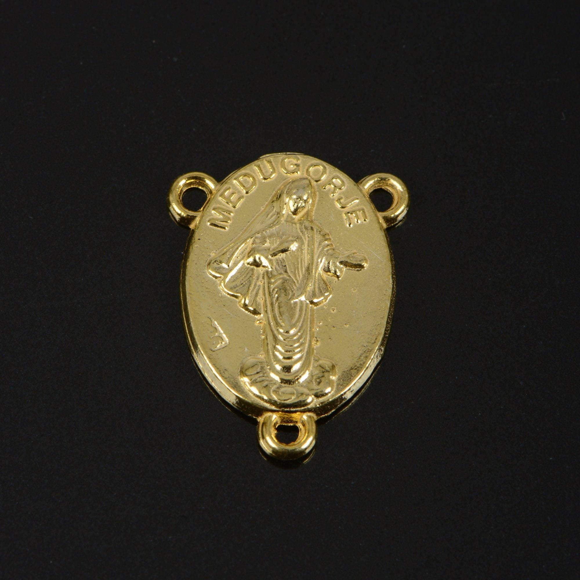 925 Sterling Silver & 24K Gold Vermeil Our Lady of Medugorje Rosary Center, Jewelry Supply, R98-RV98
