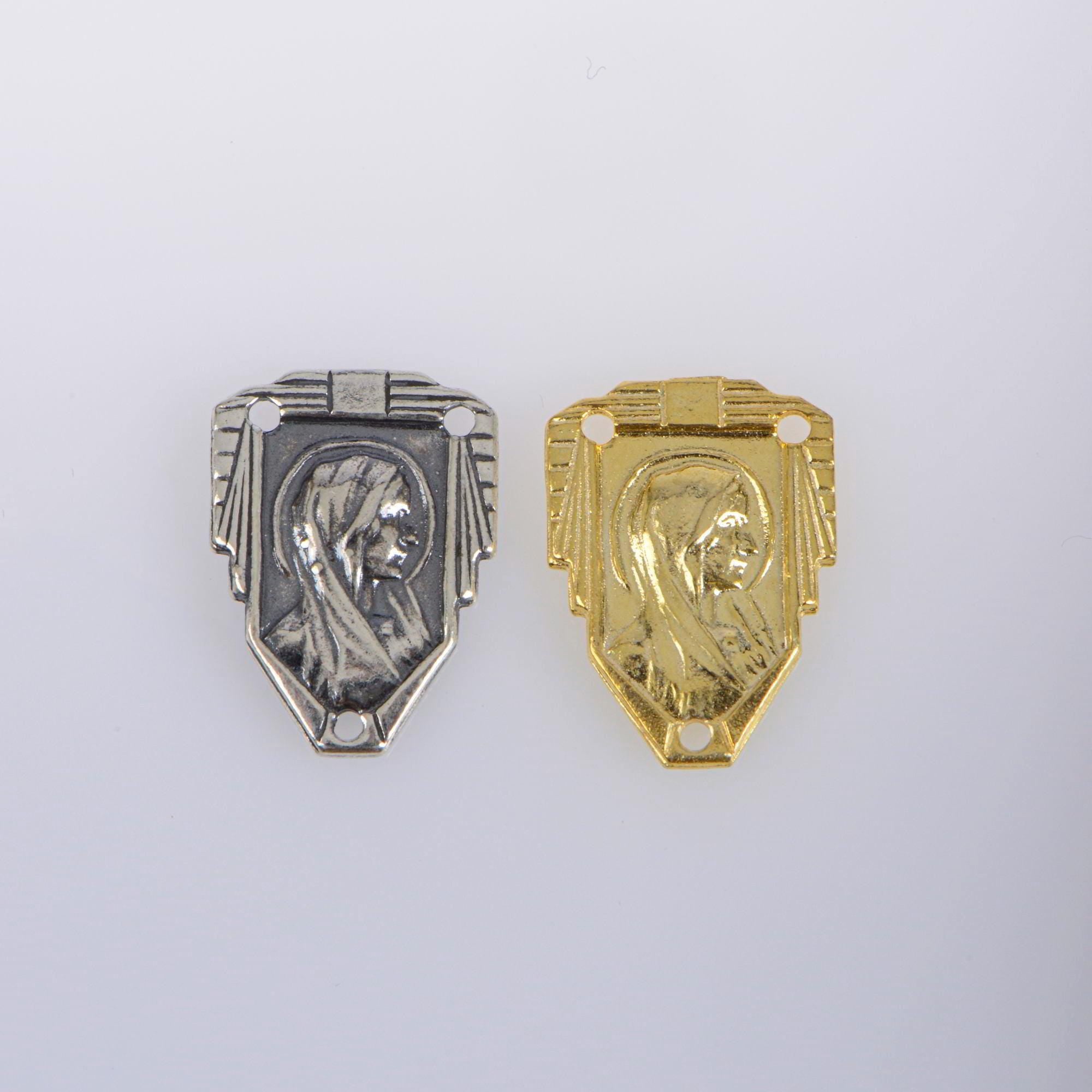 925 Sterling Silver & 24K Gold Vermeil Double face Rosary Center: Our Lady Mary and St Joseph with Baby Jesus, Jewelry Supply, R99-RV99