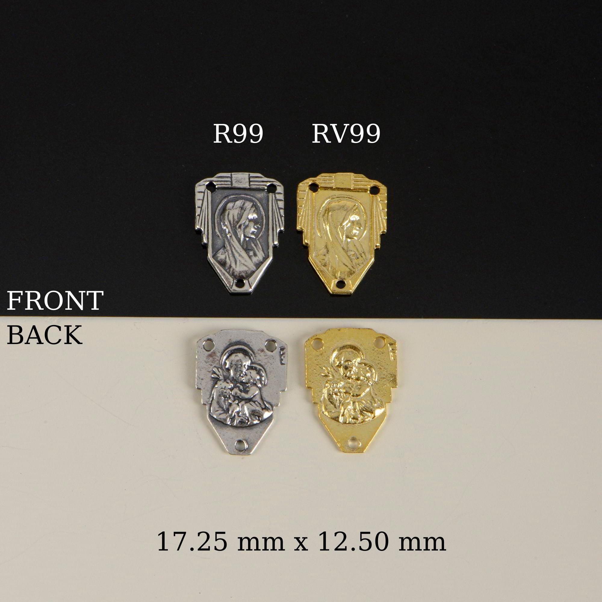 925 Sterling Silver & 24K Gold Vermeil Double face Rosary Center: Our Lady Mary and St Joseph with Baby Jesus, Jewelry Supply, R99-RV99