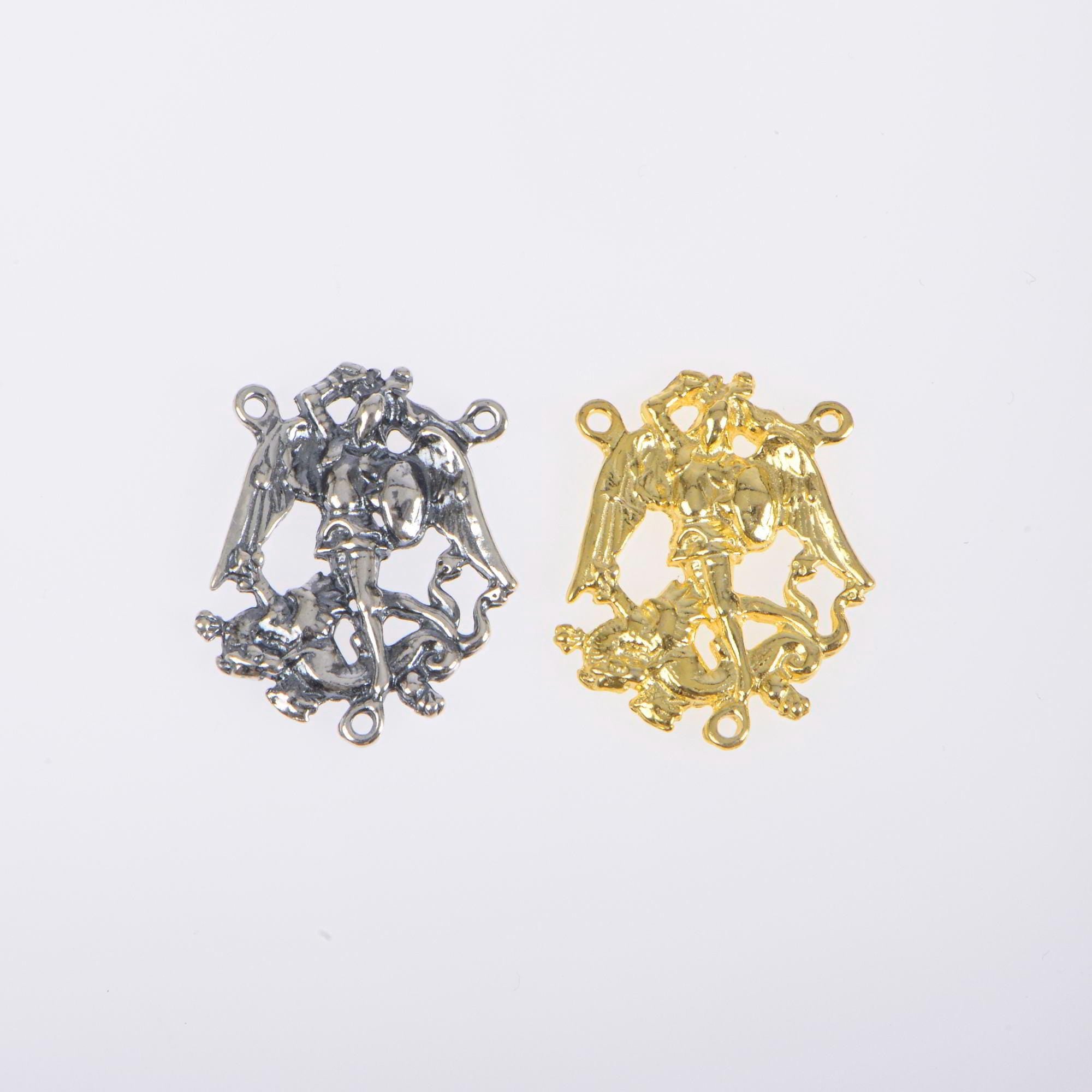 925 Sterling Silver & 24K Gold Vermeil Rosary Center, St Michael open Work Rosary Center, Jewelry Supply, R104-RV104