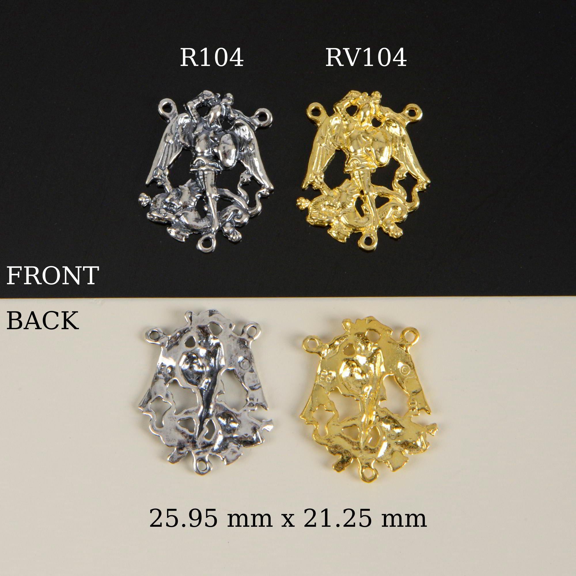 925 Sterling Silver & 24K Gold Vermeil Rosary Center, St Michael open Work Rosary Center, Jewelry Supply, R104-RV104