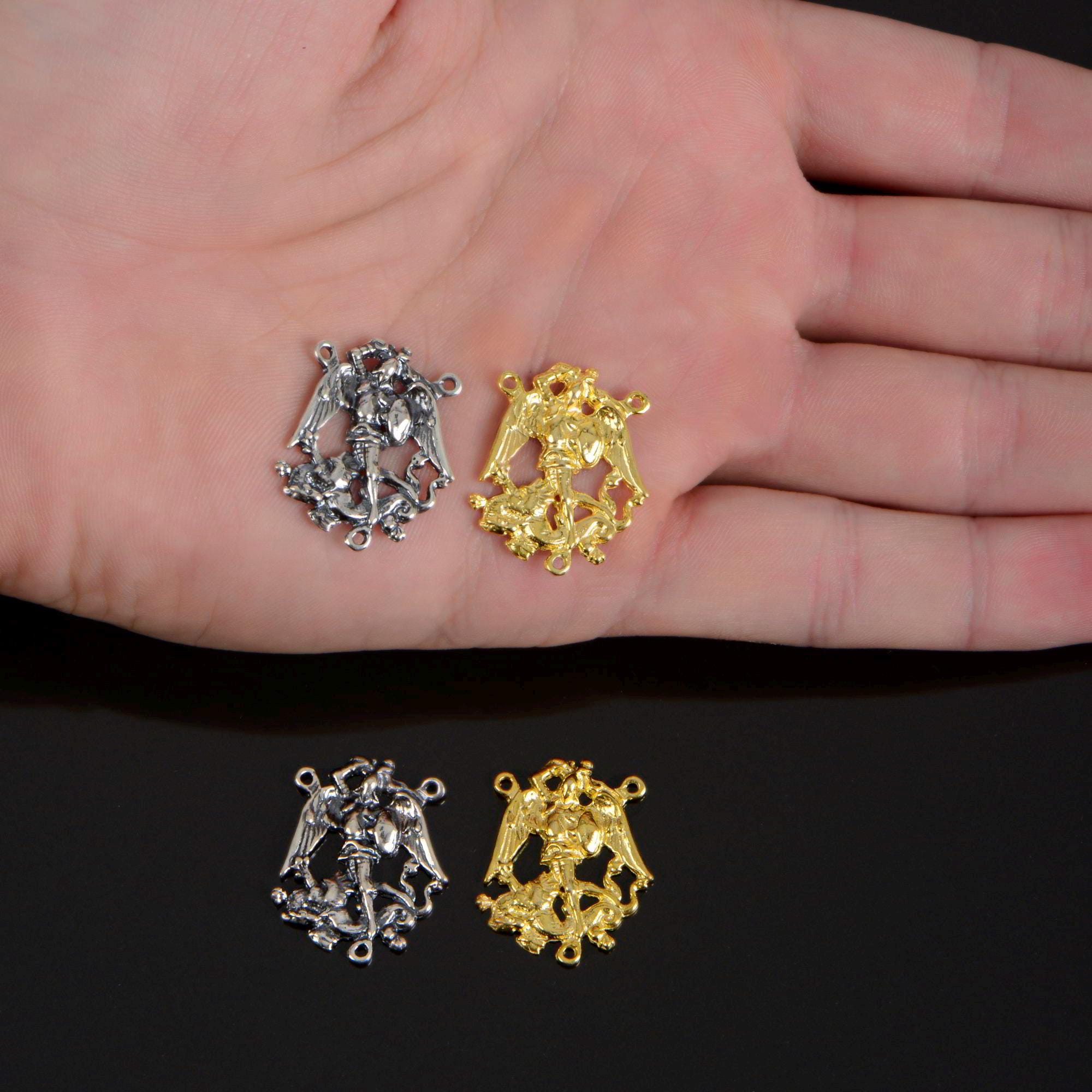 925 Sterling Silver & 24K Gold Vermeil Rosary Center, St Michael open Work Rosary Center, Jewelry Supply, R104-RV104