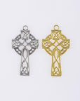 925 Sterling Silver & 24K Gold Vermeil Cross Pendant, Open Work Celtic Cross, Jewelry Supply, R34-RV34