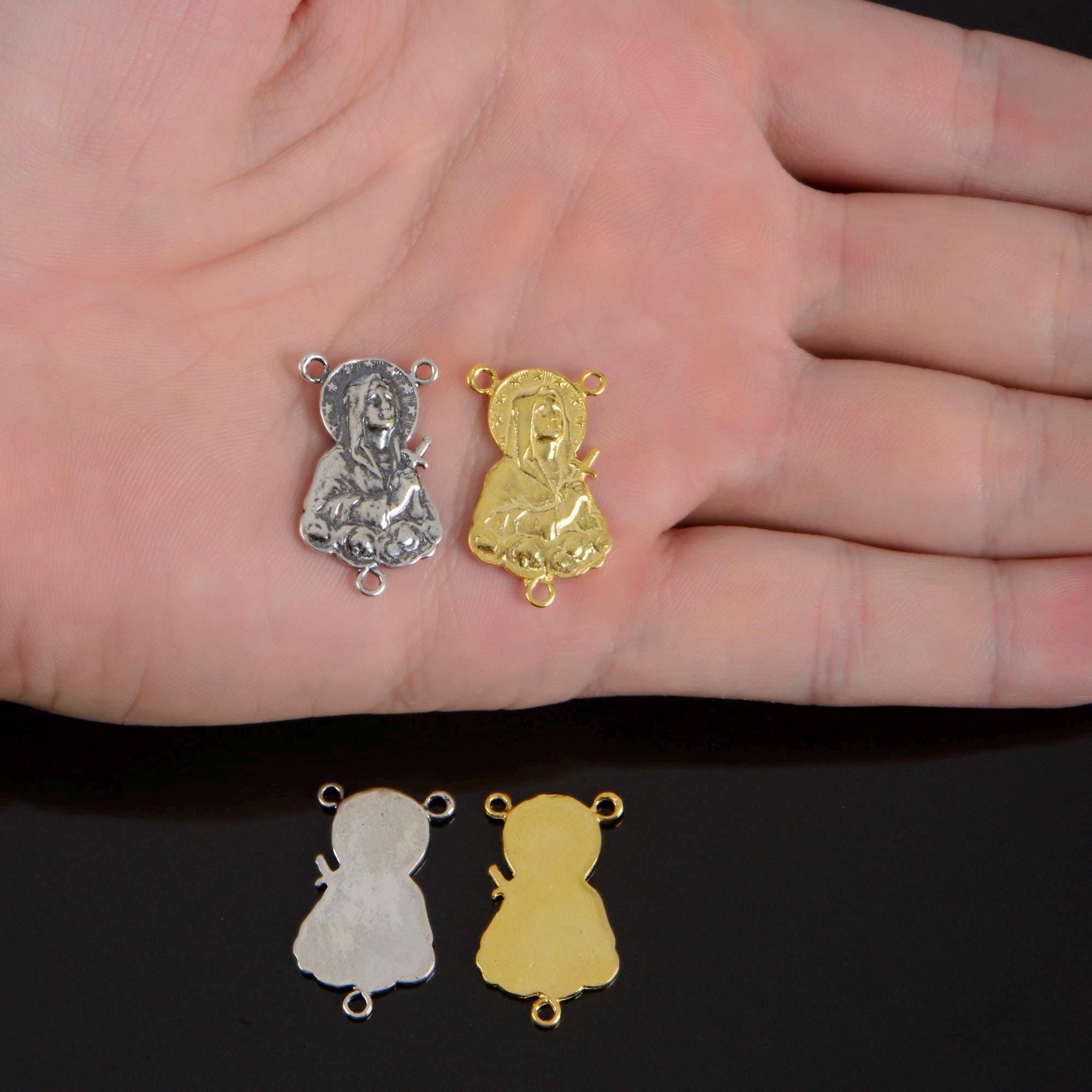 925 Sterling Silver & 24K Gold Vermeil Rosary Center, Mater Dolorosa 3D Bust Rosary Center, Jewelry Supply, R110-RV110