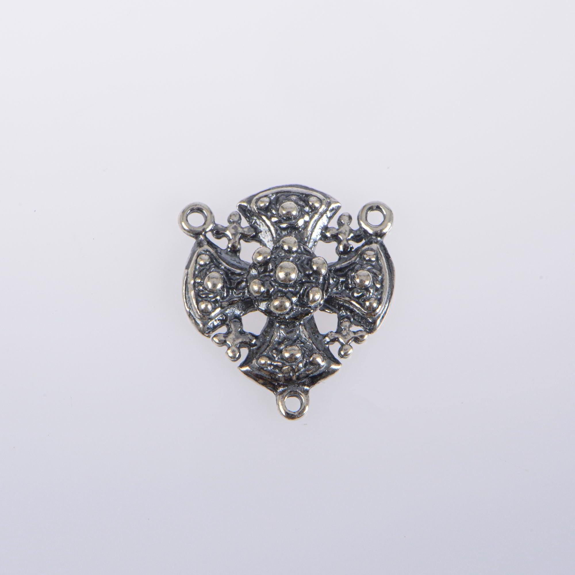 925 Sterling Silver & 24K Gold Vermeil Rosary Center, Heavy Jerusalem Cross Rosary Center, Jewelry Supply, R105-RV105