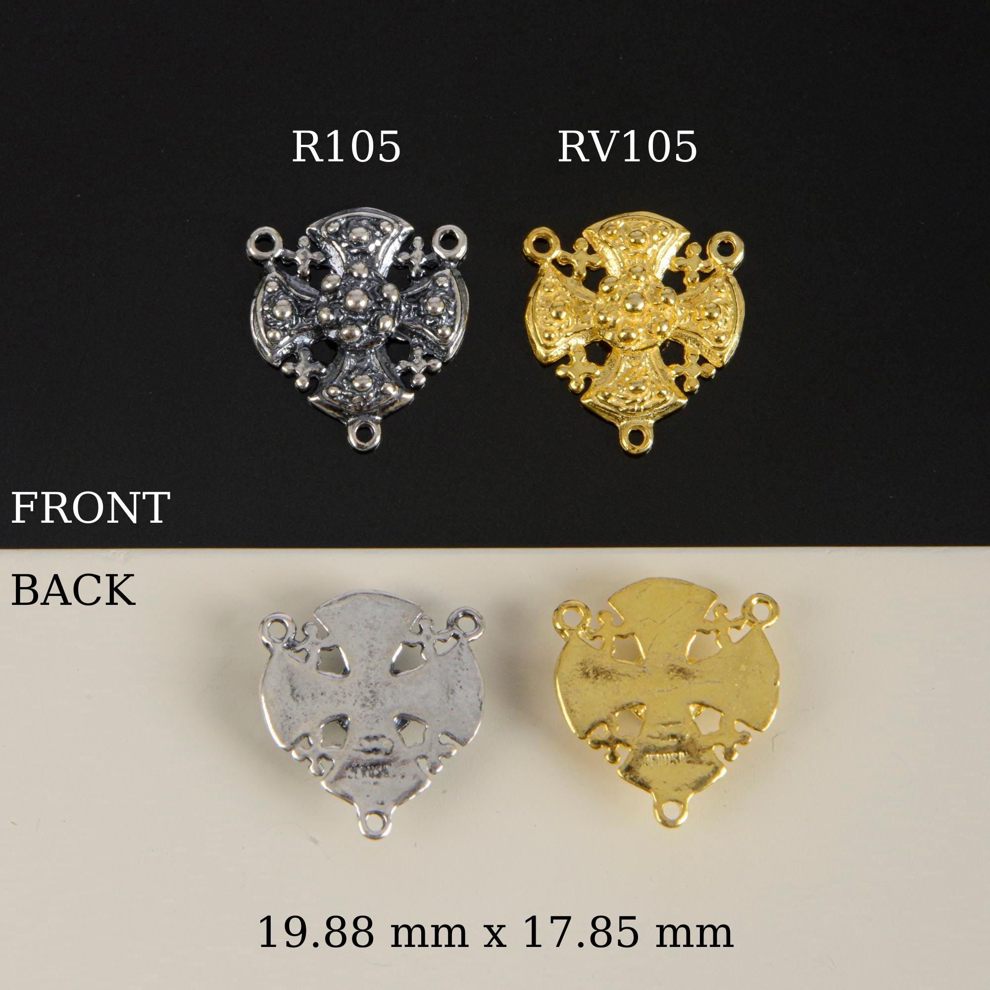 925 Sterling Silver & 24K Gold Vermeil Rosary Center, Heavy Jerusalem Cross Rosary Center, Jewelry Supply, R105-RV105