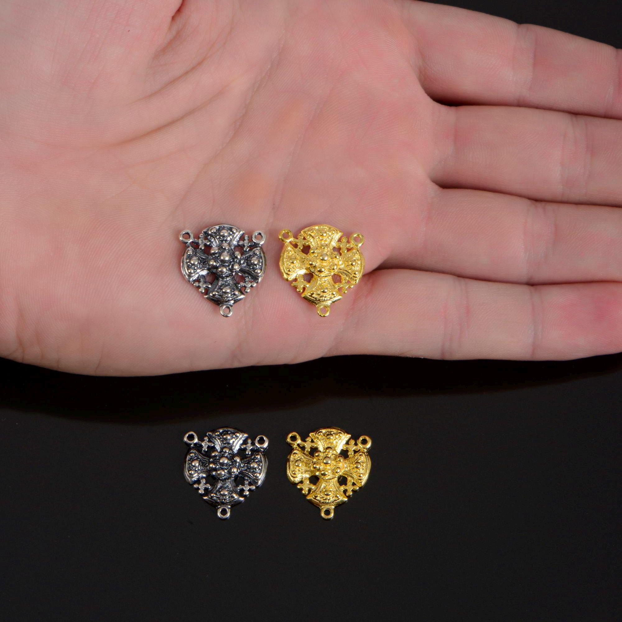 925 Sterling Silver & 24K Gold Vermeil Rosary Center, Heavy Jerusalem Cross Rosary Center, Jewelry Supply, R105-RV105