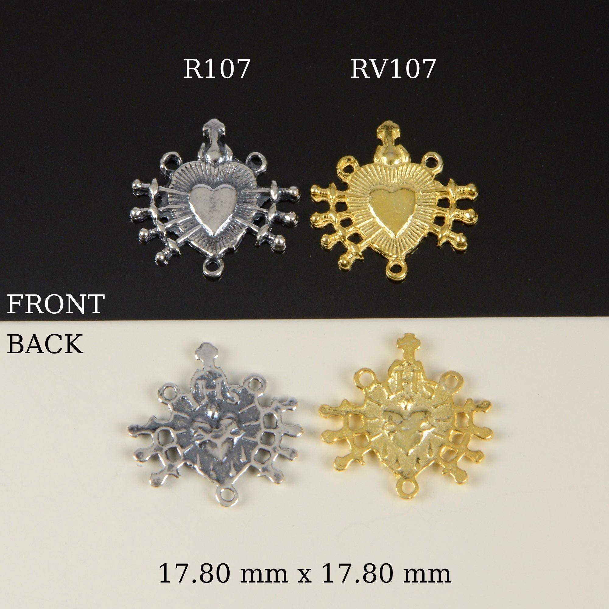 925 Sterling Silver & 24K Gold Vermeil Rosary Center, Mater Dolorosa Heart with Arrows Rosary Center, Jewelry Supply, R107-RV107