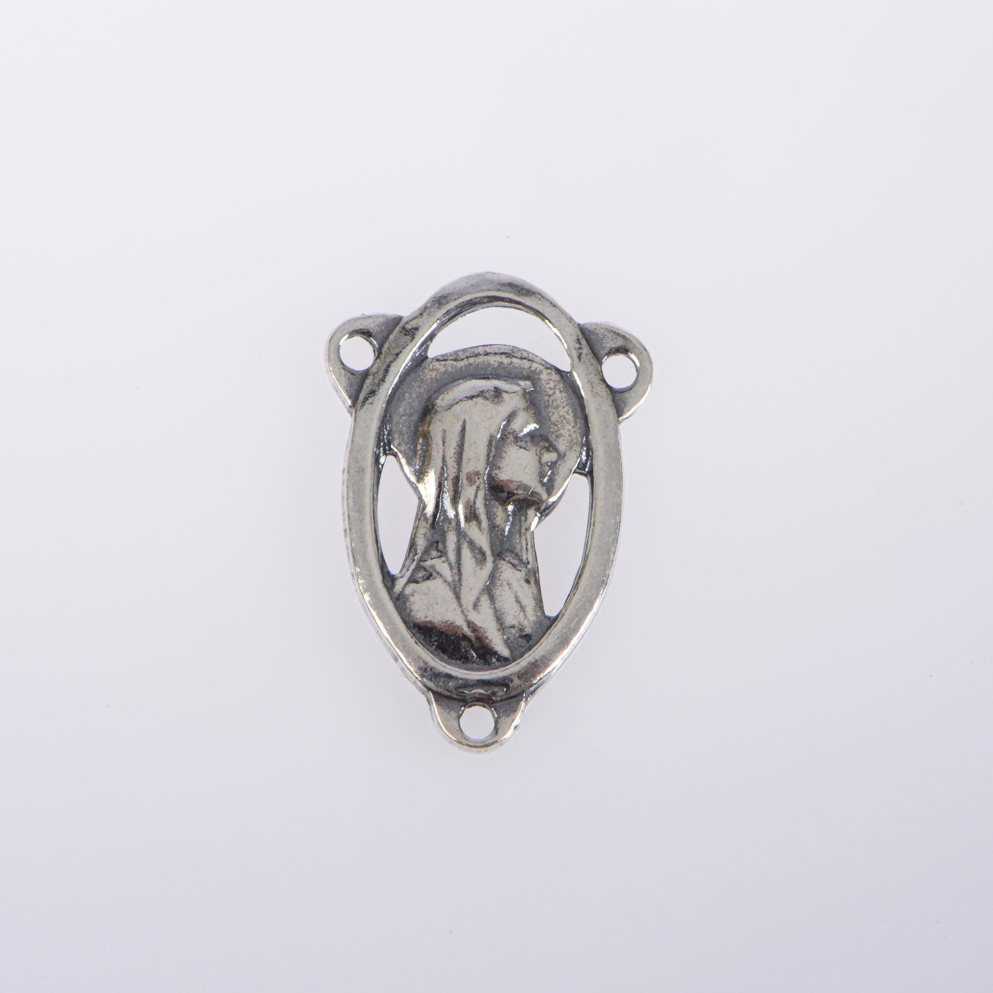 925 Sterling Silver & 24K Gold Vermeil Lourdes Apparition Open Oval Rossary Center, Jewelry Supply, R87-RV87