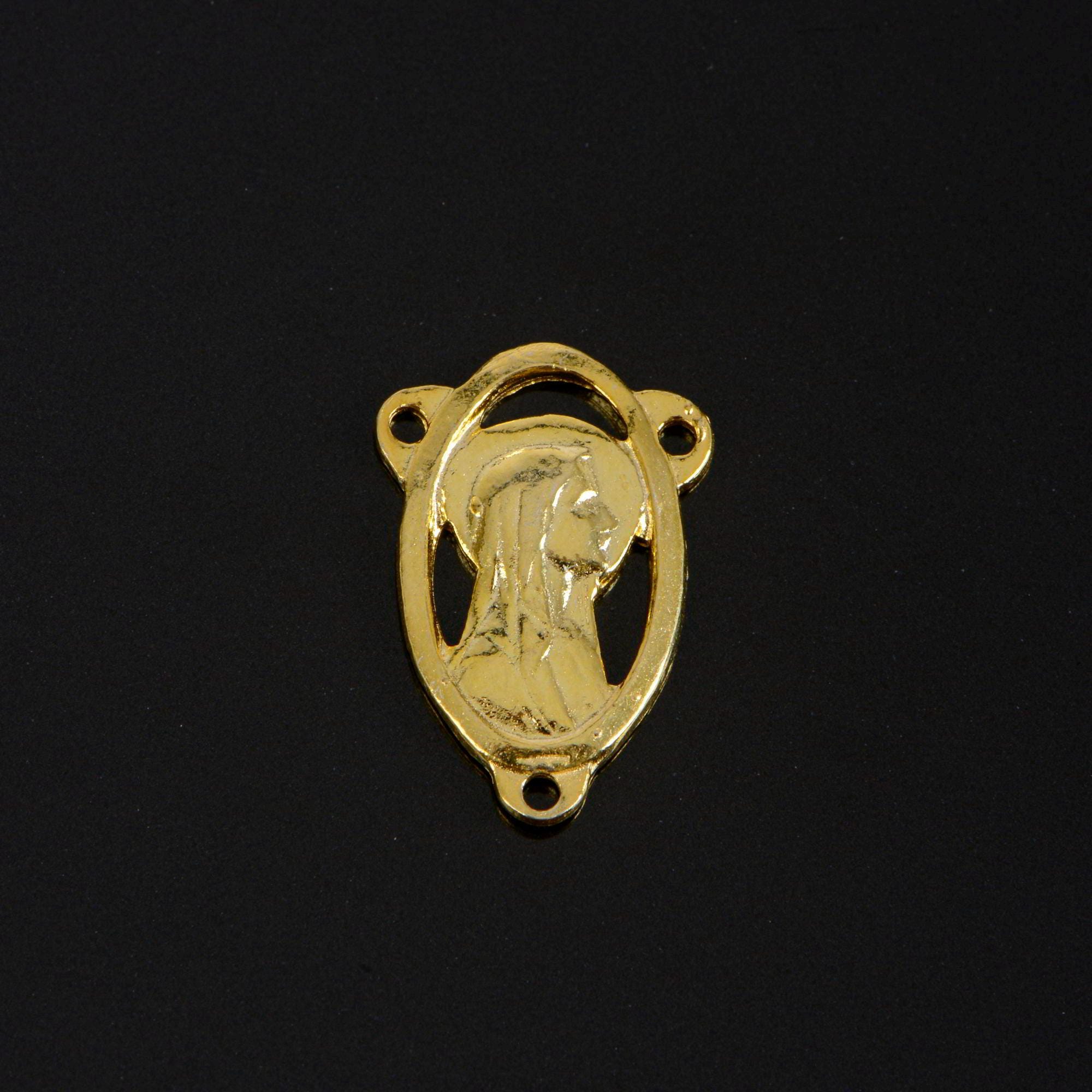 925 Sterling Silver & 24K Gold Vermeil Lourdes Apparition Open Oval Rossary Center, Jewelry Supply, R87-RV87