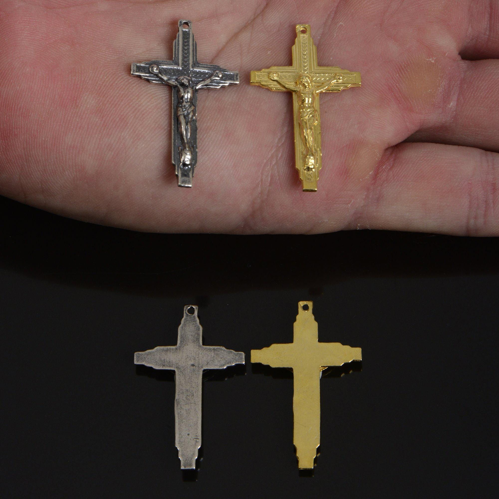 925 Sterling Silver & 24K Gold Vermeil Art Deco Straight Crucifix, Jewelry Supply, R65-RV65