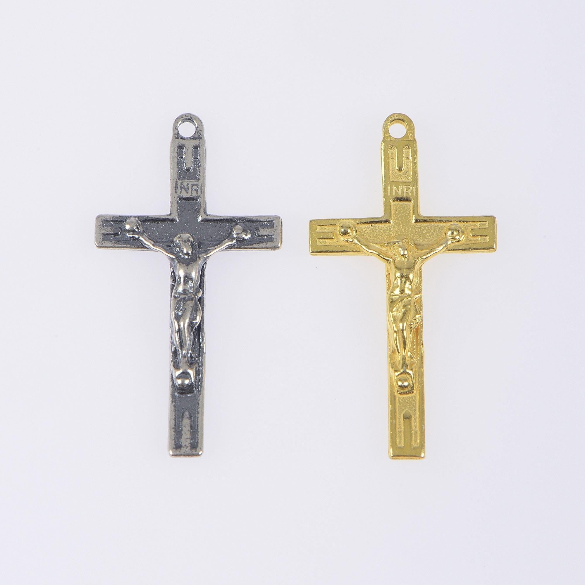 925 Sterling Silver & 24K Gold Vermeil Rosary Streamlined Crucifix, Jewelry Supply, R66-RV66