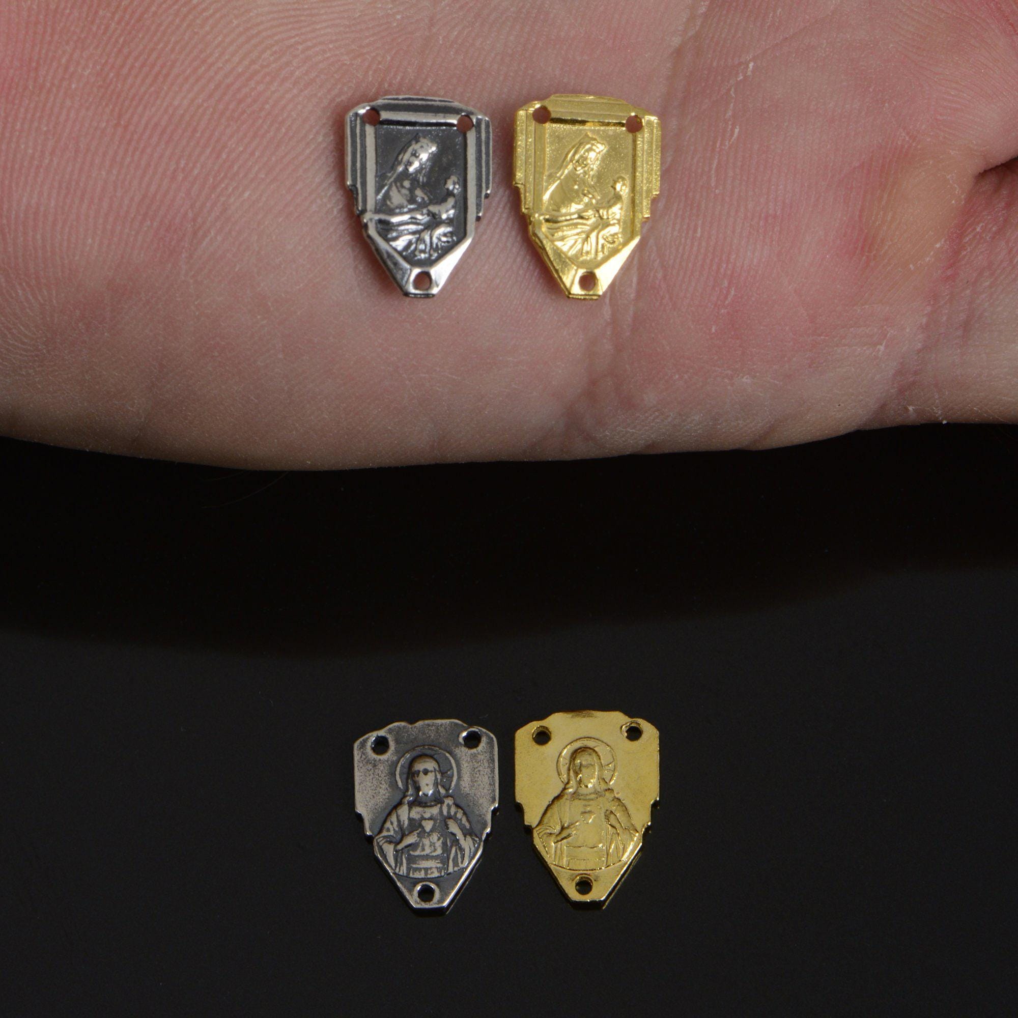 925 Sterling Silver & 24K Gold Vermeil Sacred heart of Jesus Rosary Center, Jewelry Supply, R84-RV84