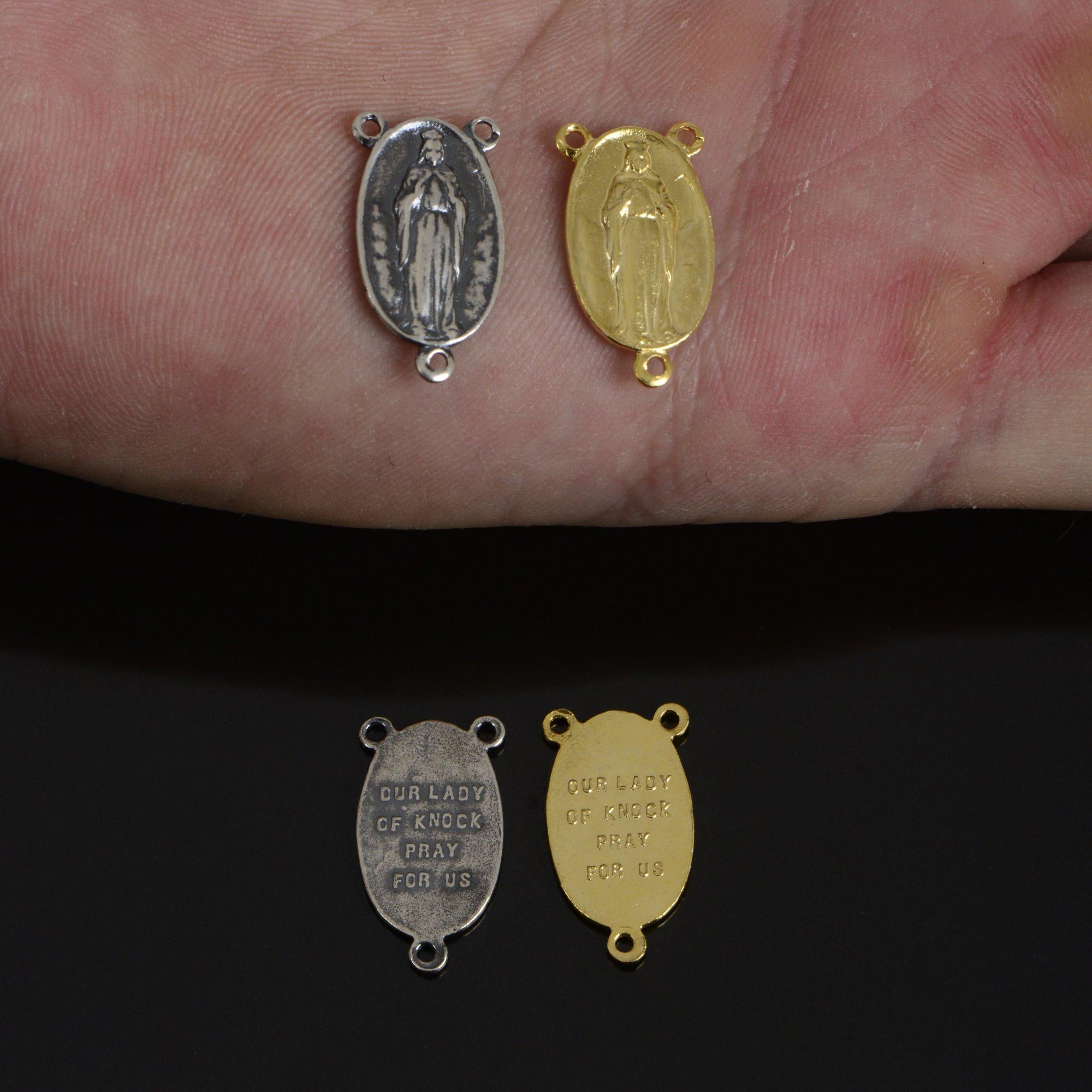 925 Sterling Silver & 24K Gold Vermeil Our Lady of Knock Rosary Center, Jewelry Supply, R79-RV79